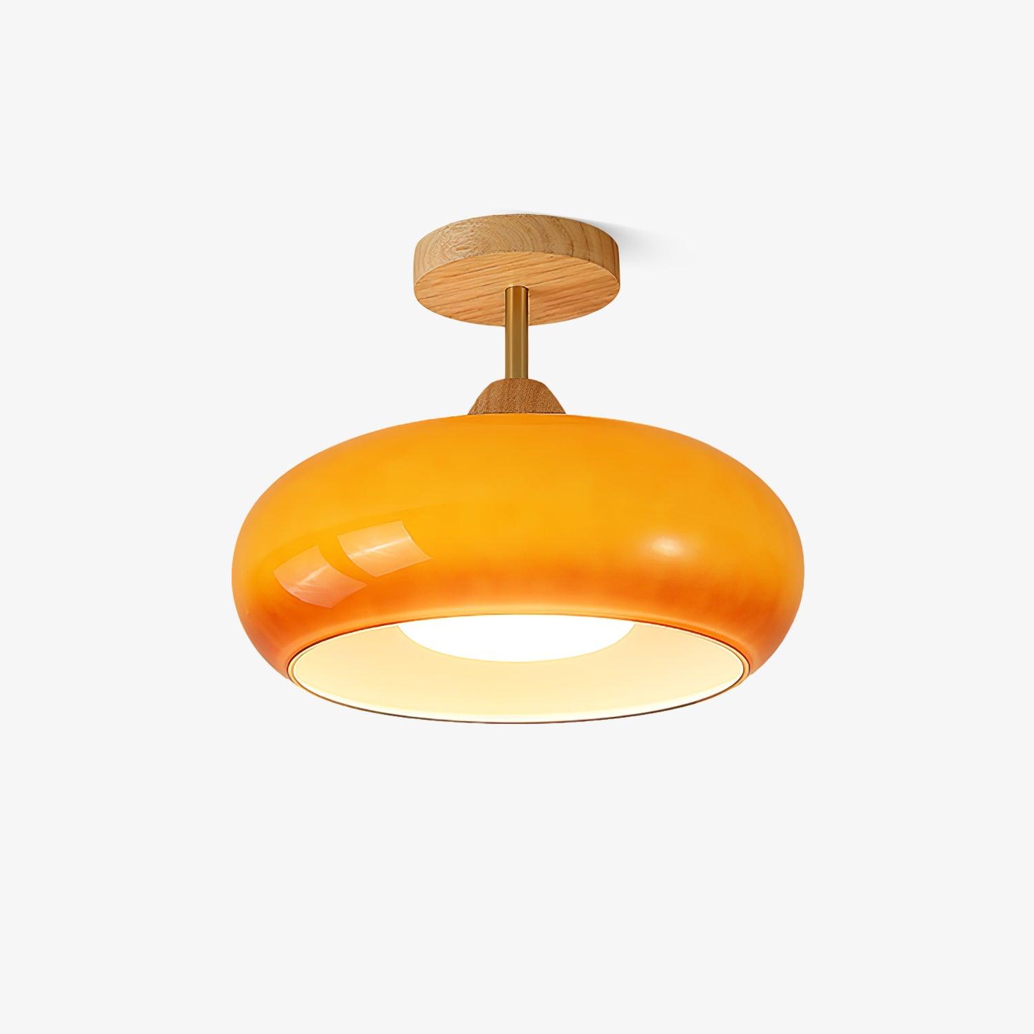 Thalia Flush Mount Ceiling Light Glass Wood &Orange&White