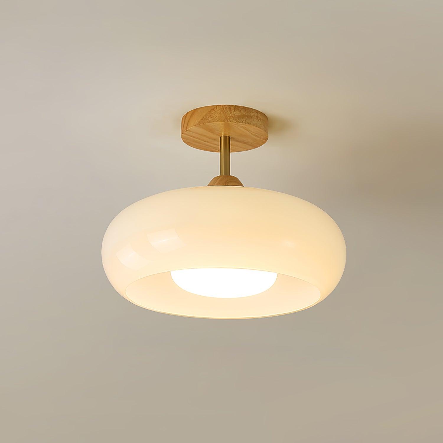 Thalia Flush Mount Ceiling Light Glass Wood &Orange&White