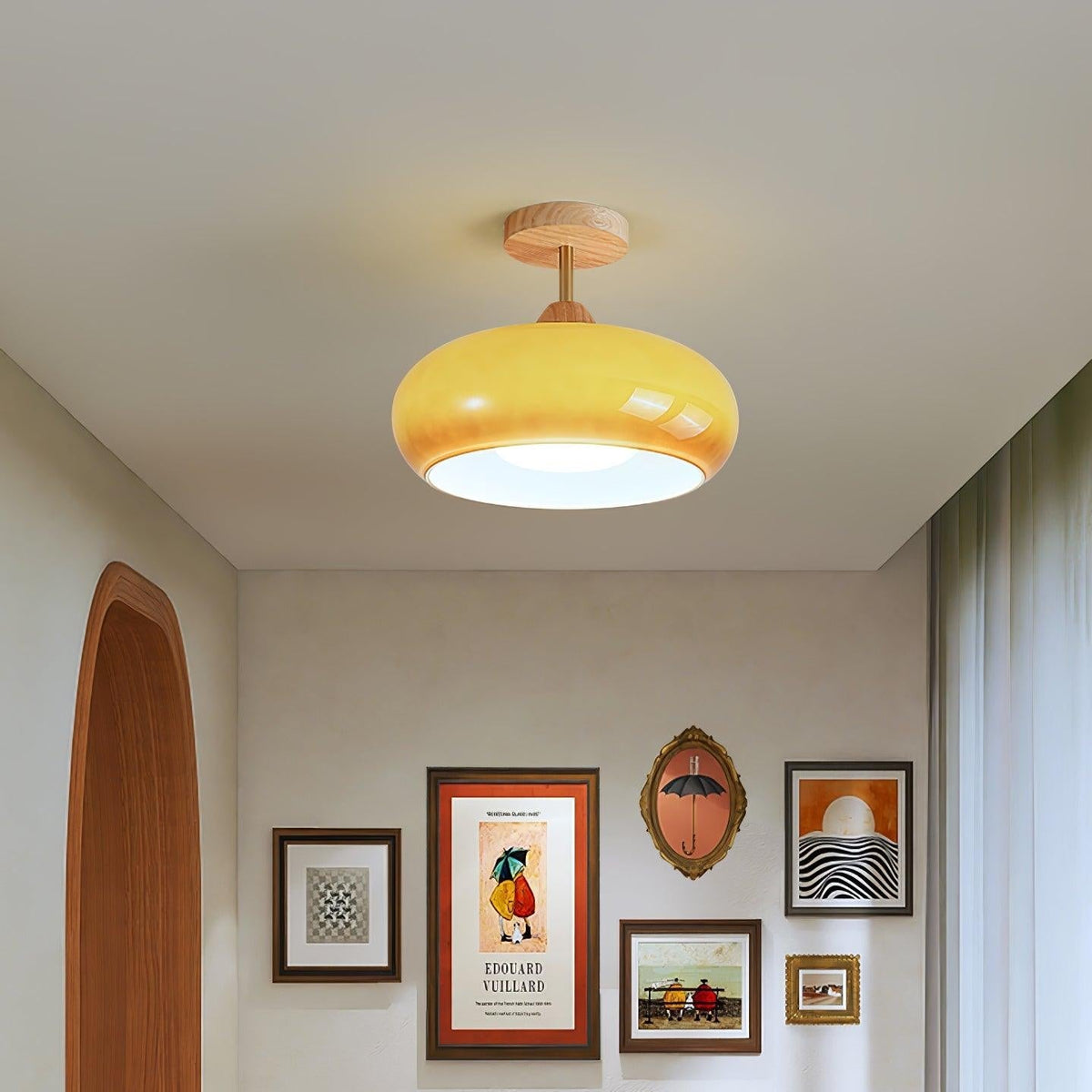 Thalia Flush Mount Ceiling Light Glass Wood &Orange&White