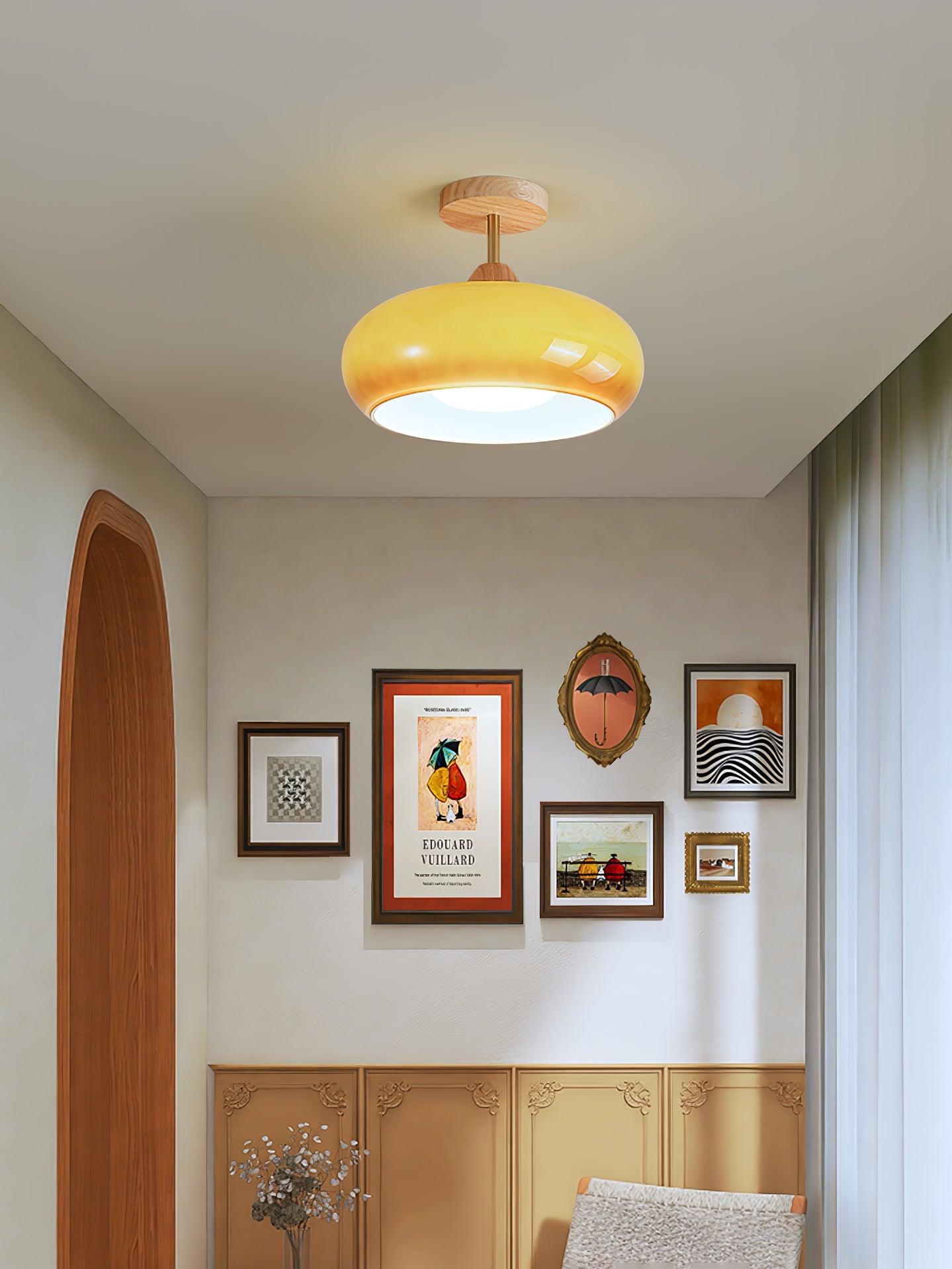 Solara Ceiling Lamp Glass and Wood Color Shade - Neutral Decor