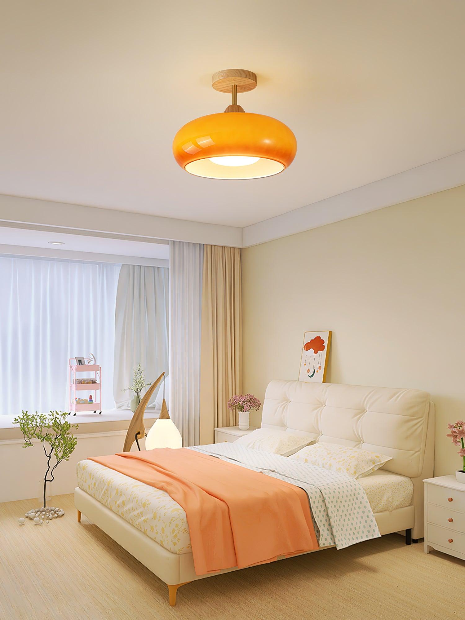 Solara Ceiling Lamp Glass and Wood Color Shade - Neutral Decor