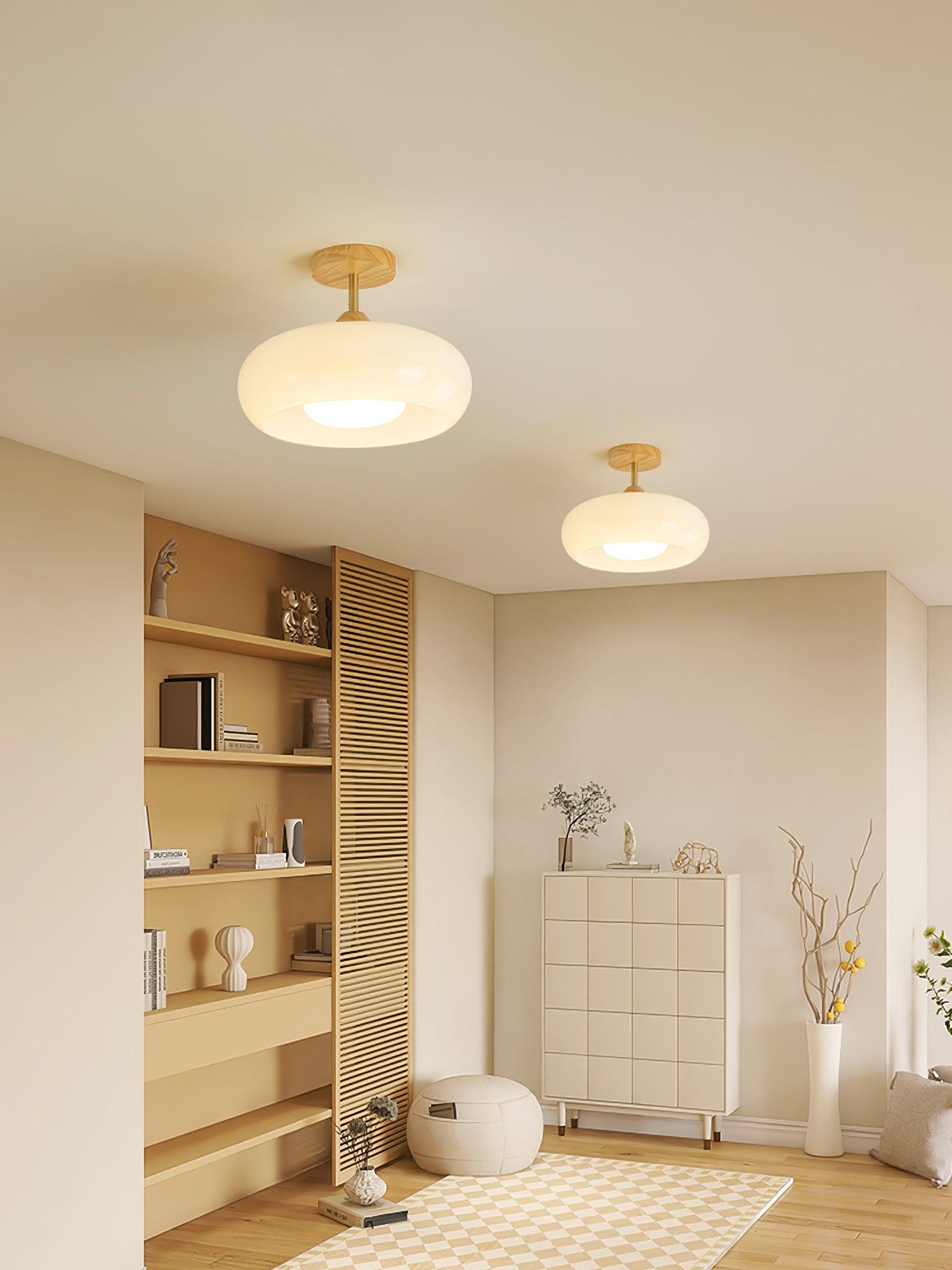 Solara Ceiling Lamp Glass and Wood Color Shade - Neutral Decor