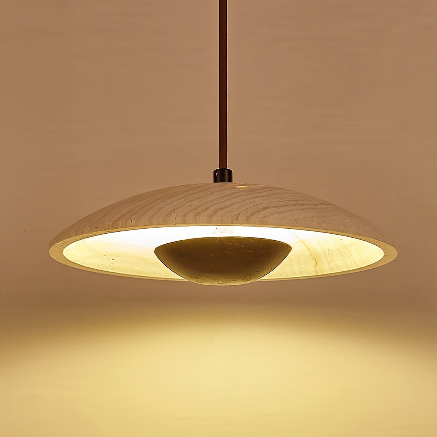 Nadine Wide-Brim Travertine Pendant Light