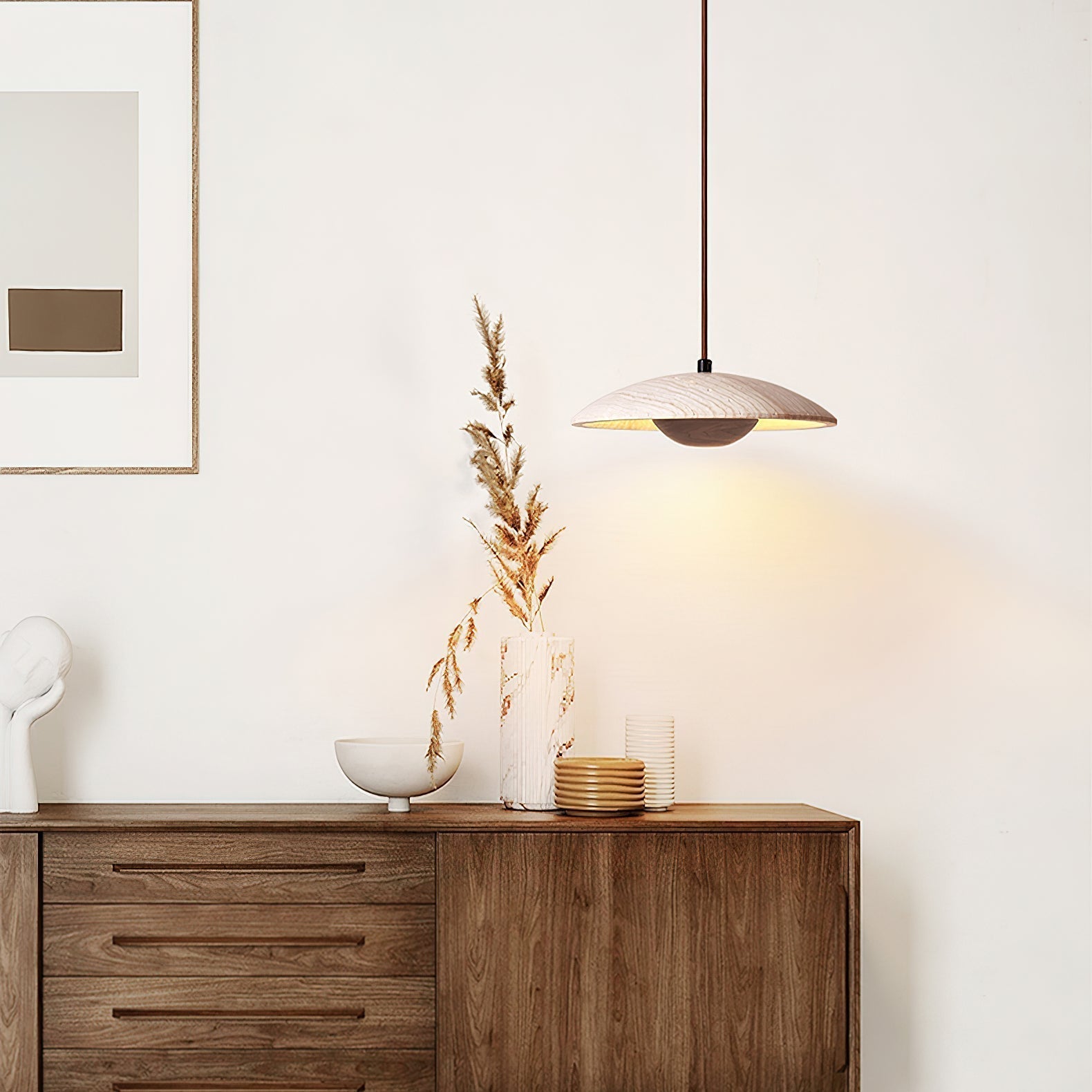 Nadine Wide-Brim Travertine Pendant Light