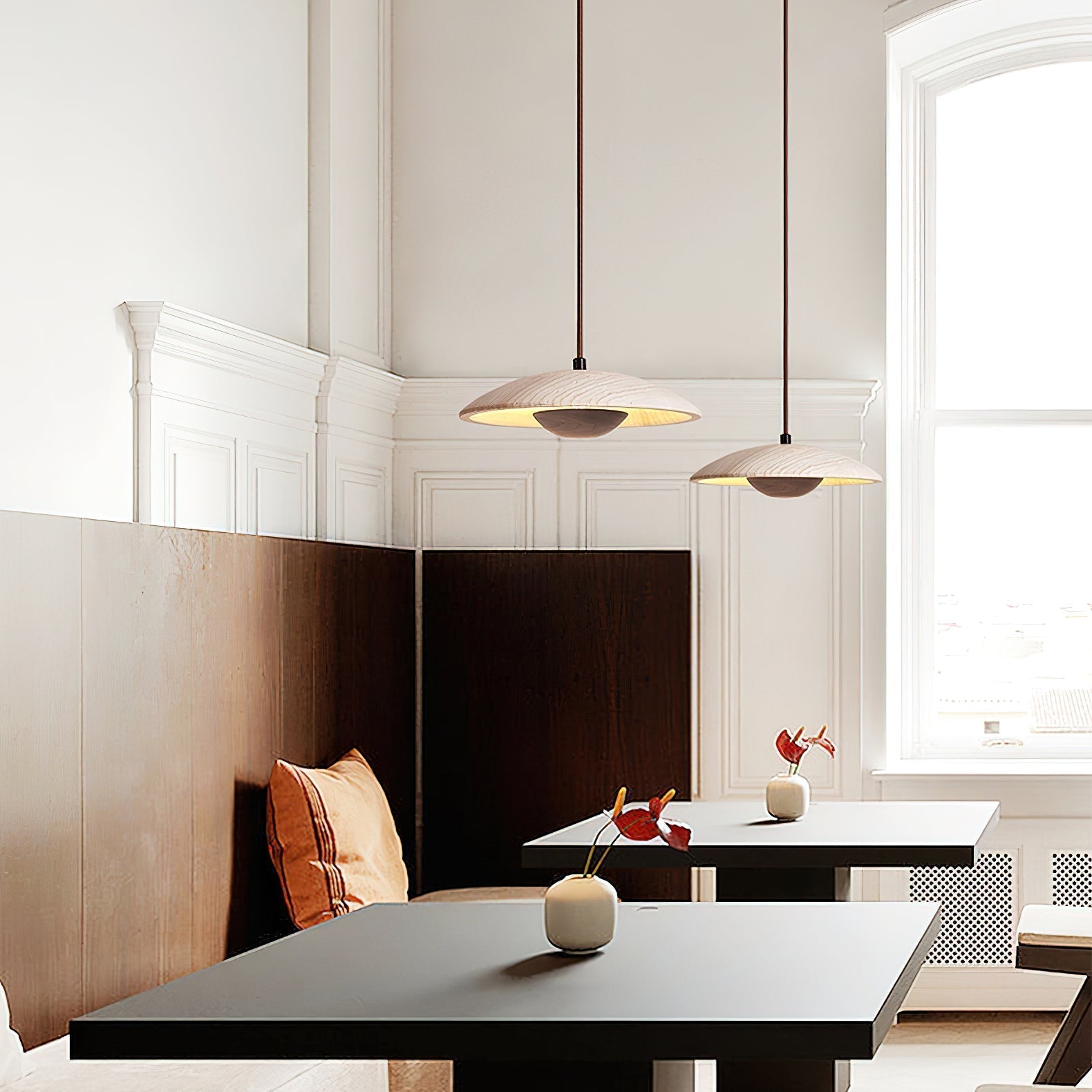 Nadine Wide-Brim Travertine Pendant Light