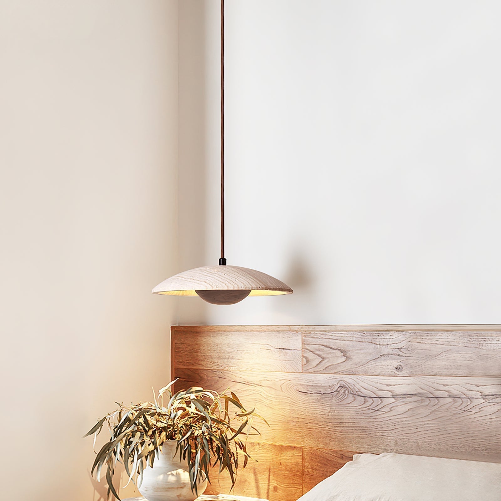 Nadine Wide-Brim Travertine Pendant Light
