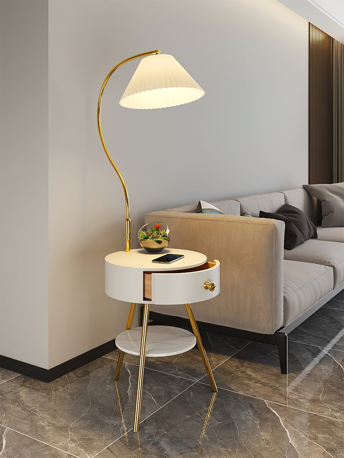 Yase Wood Marble Floor Light