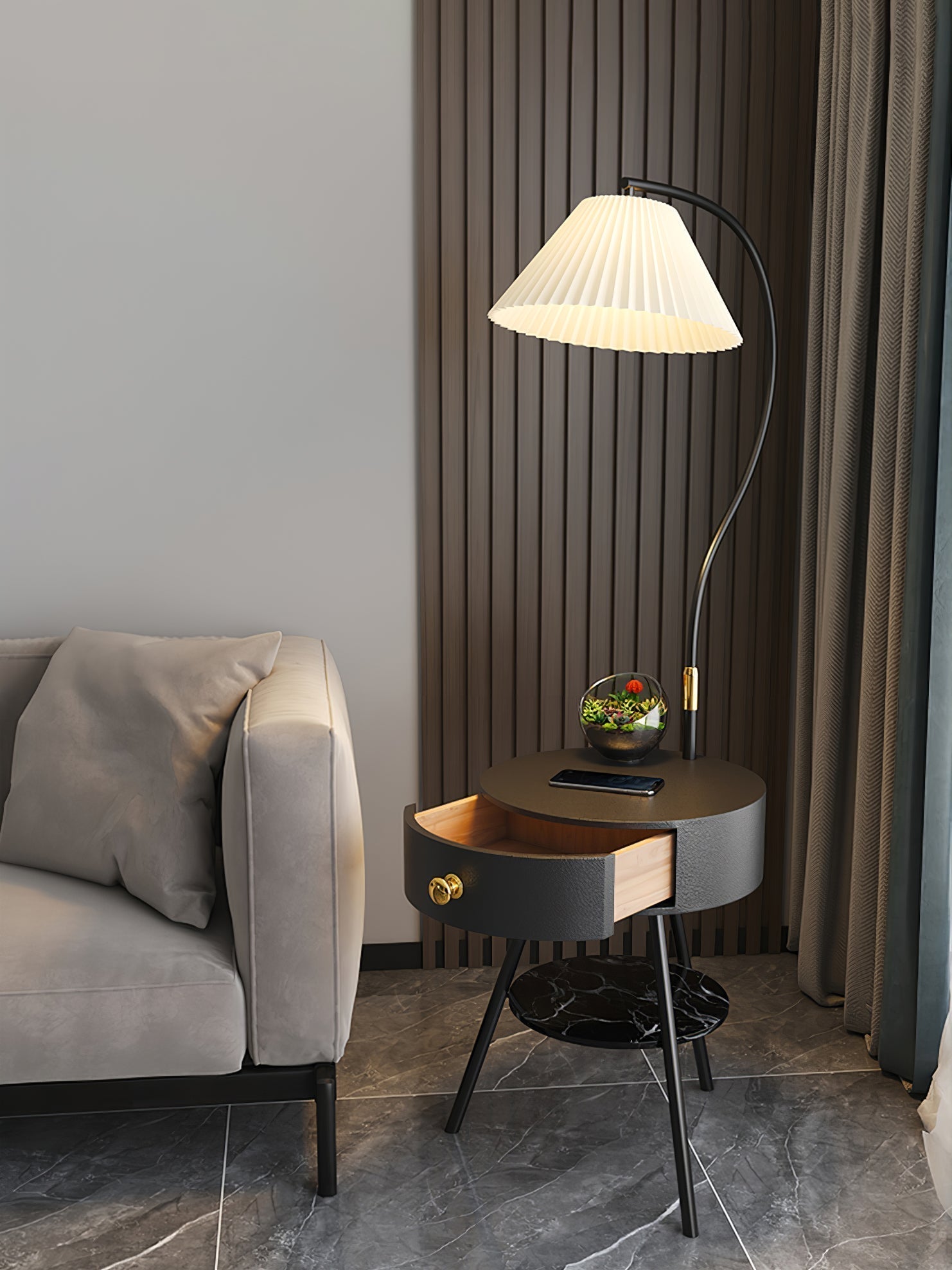 Yase Wood Marble Floor Light