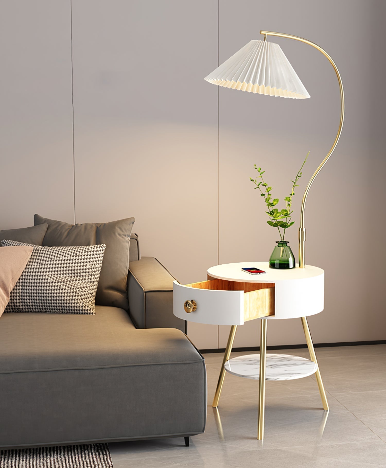 Yase Wood Marble Floor Light