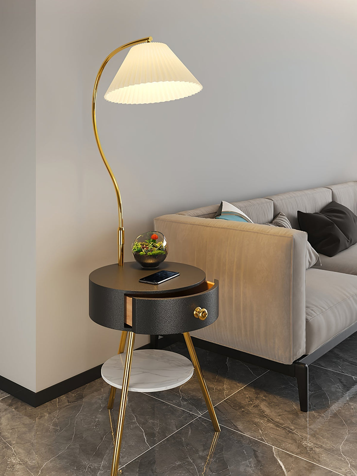 Yase Wood Marble Floor Light