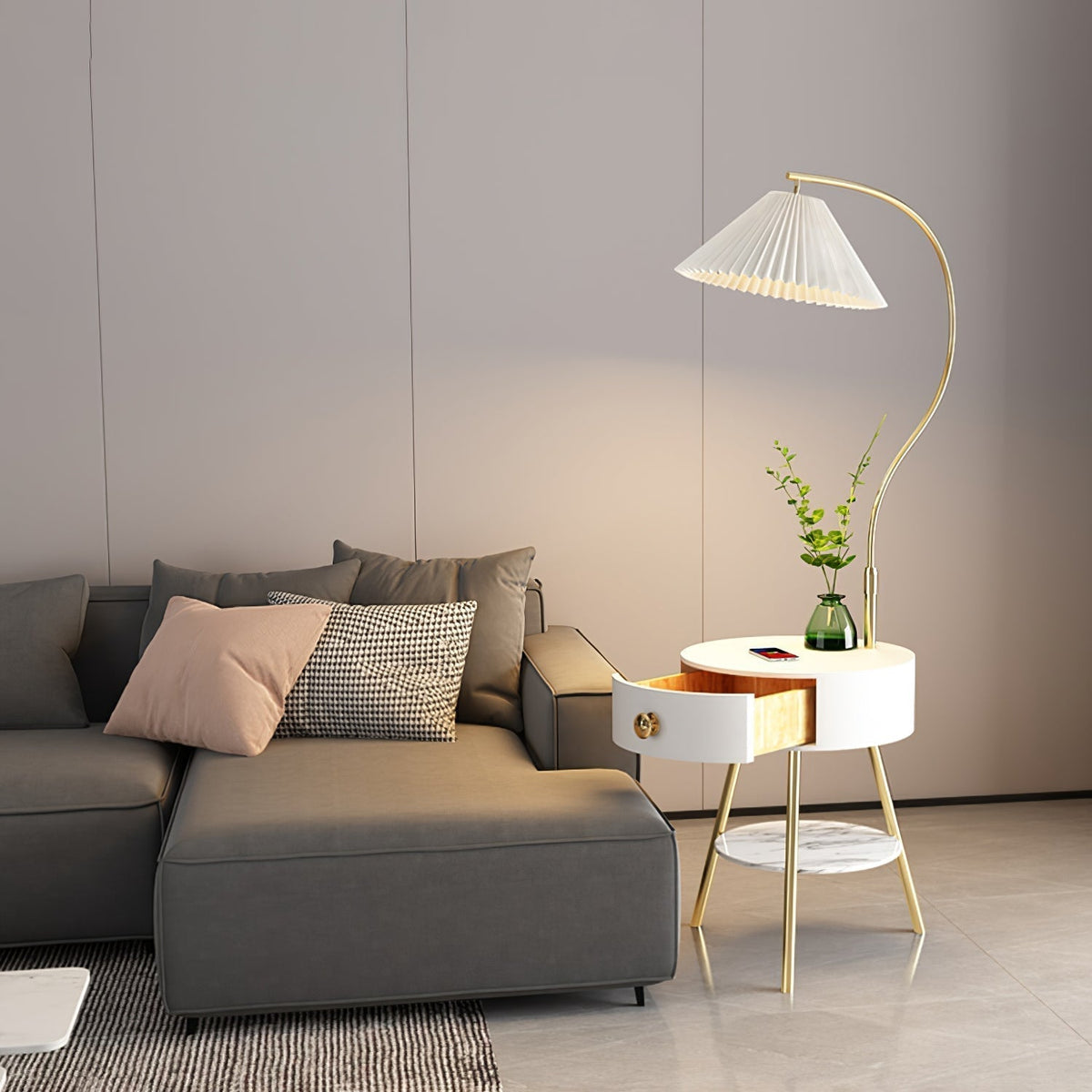 Yase Wood Marble Floor Light