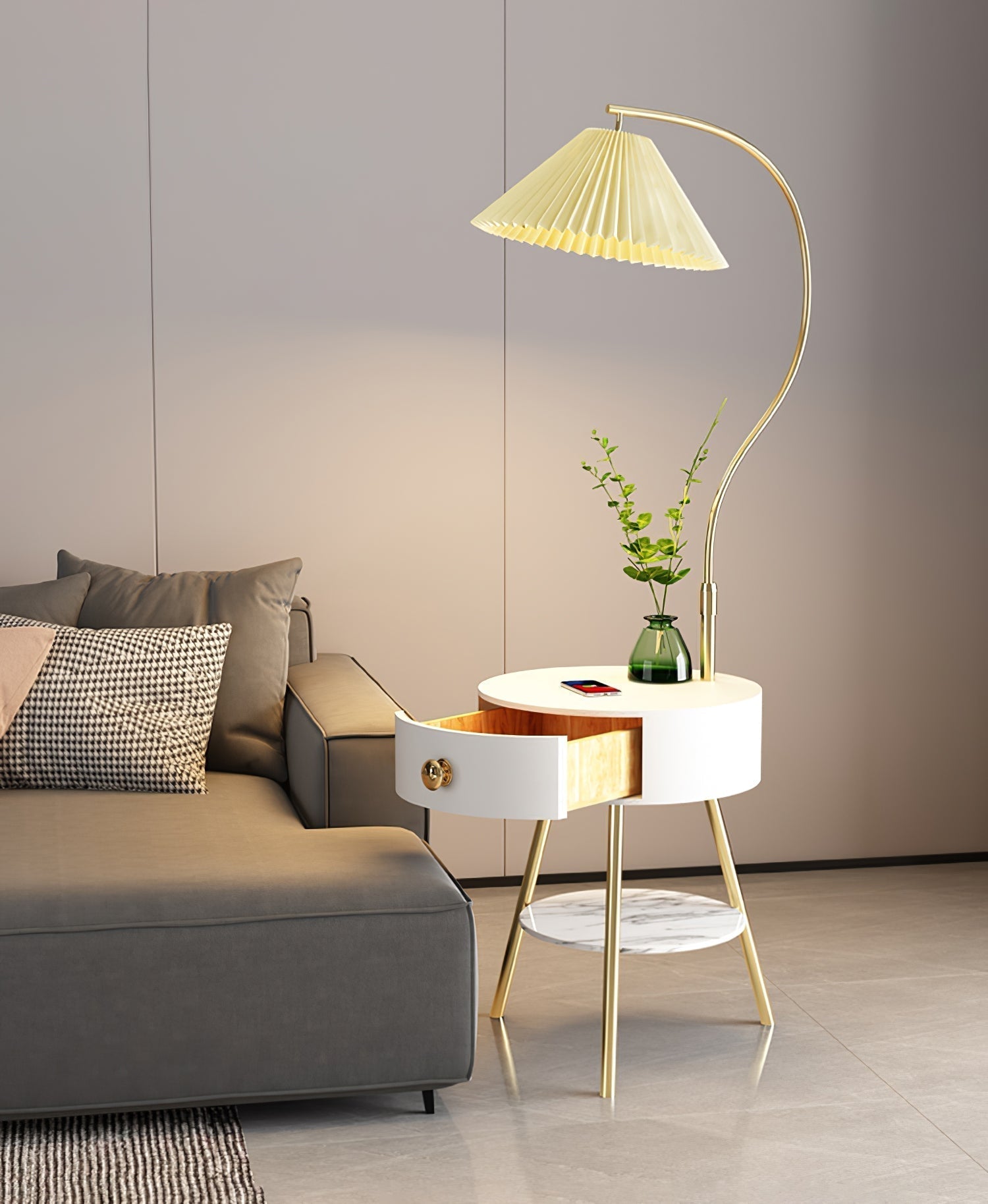 Yase Wood Marble Floor Light