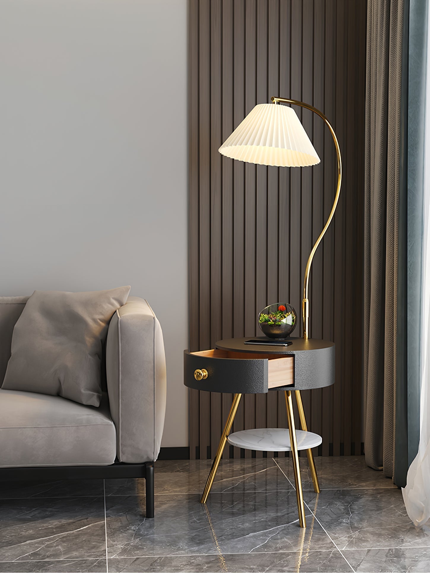 Yase Wood Marble Floor Light