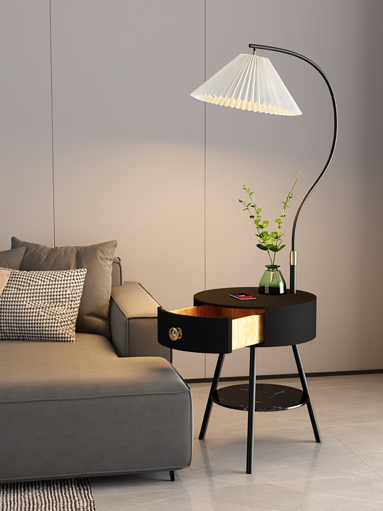 Yase Wood Marble Floor Light