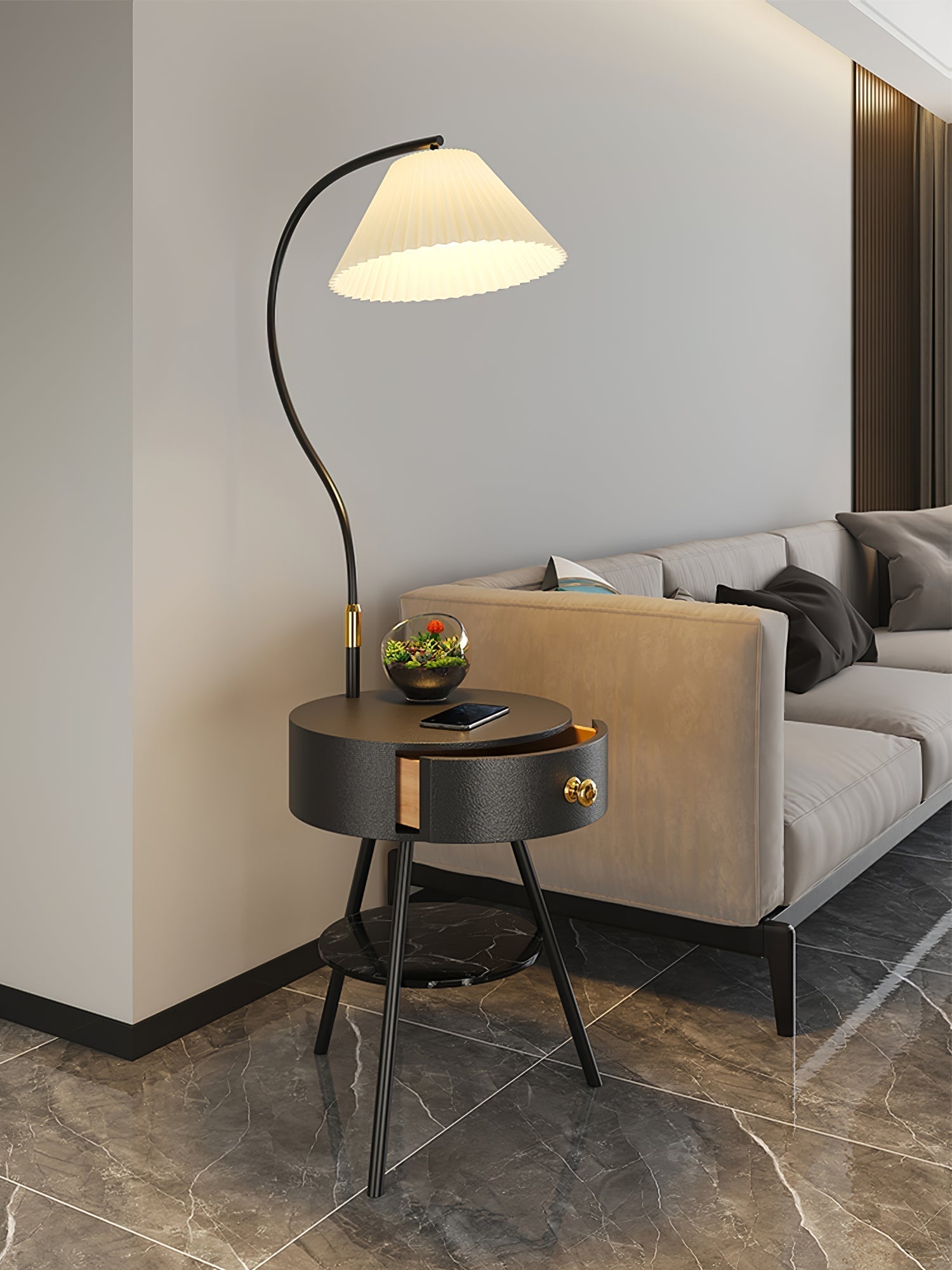 Yase Wood Marble Floor Light
