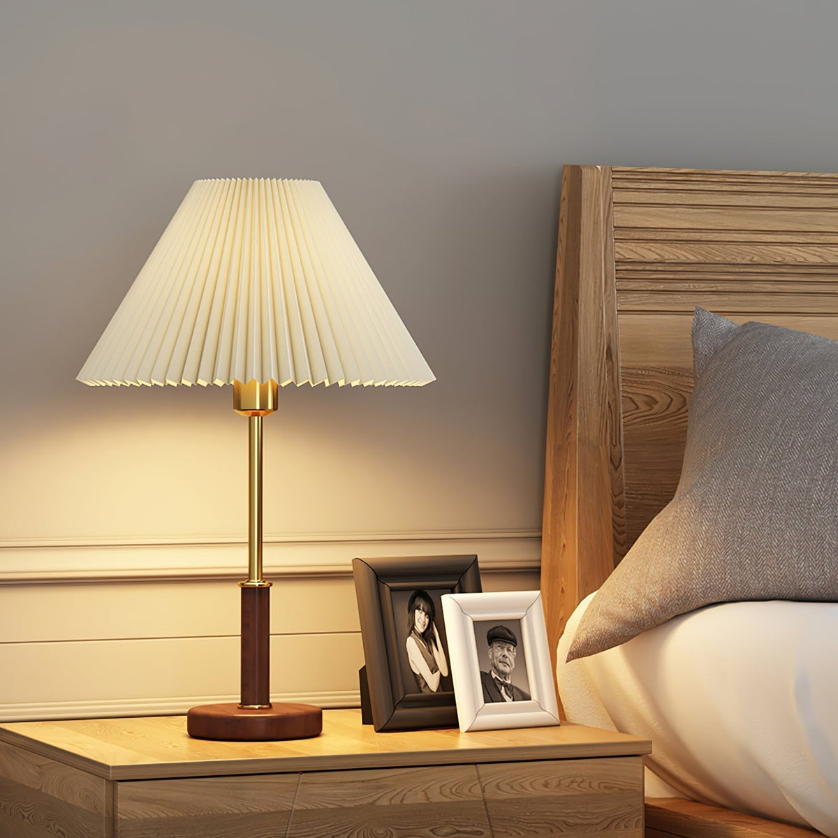 Fiora Pleated Walnut Table Lamp