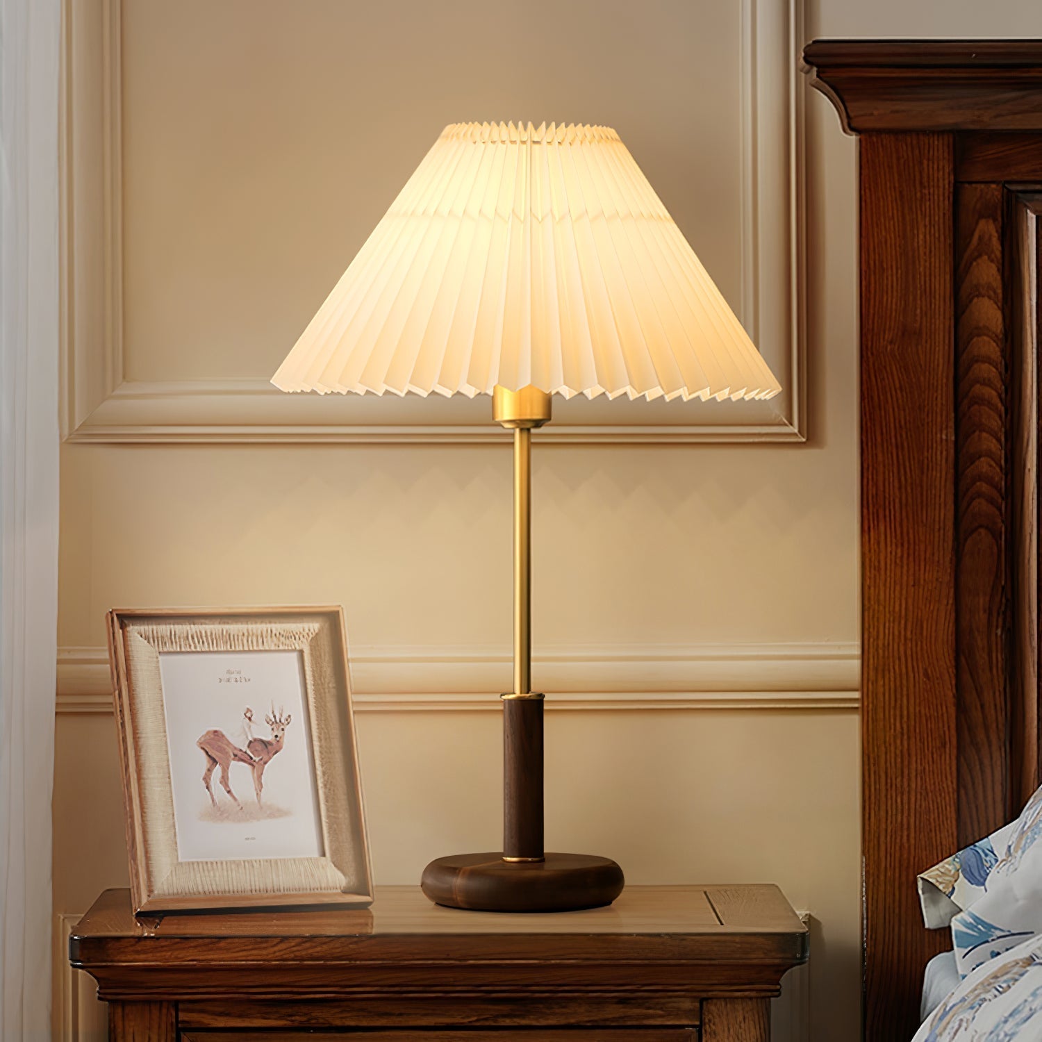 Fiora Pleated Walnut Table Lamp