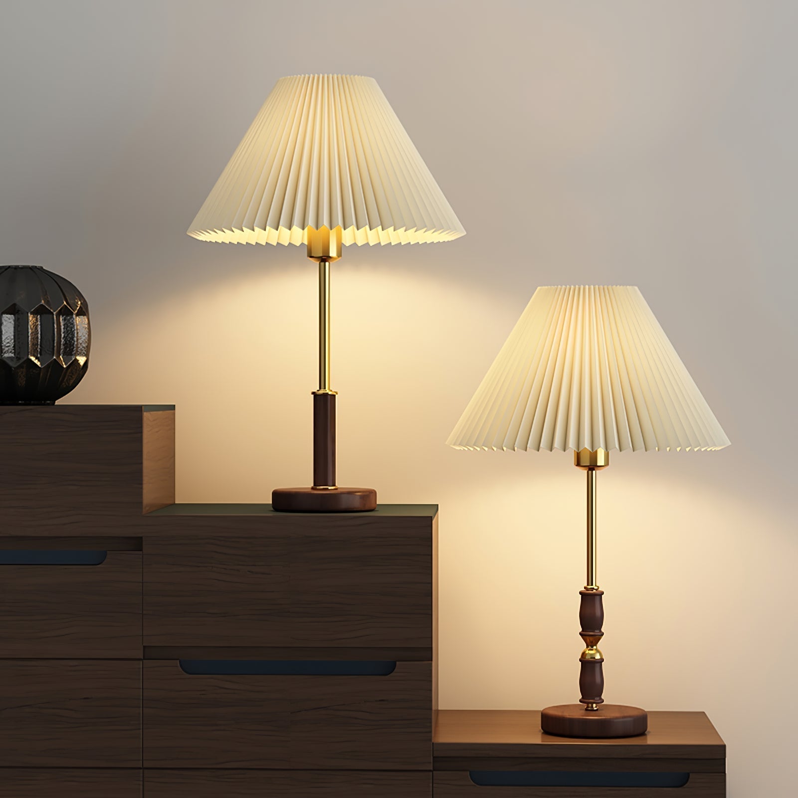 Fiora Pleated Walnut Table Lamp