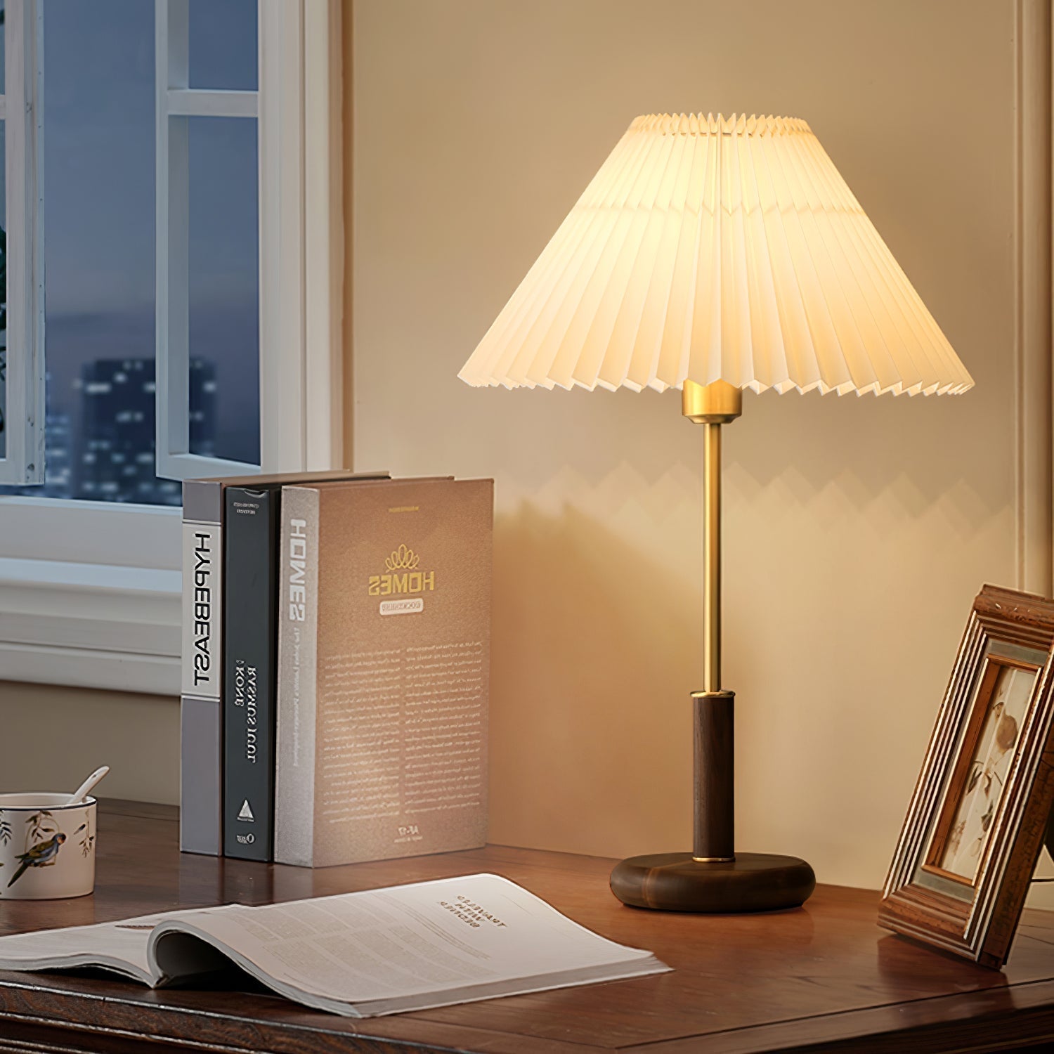 Fiora Pleated Walnut Table Lamp