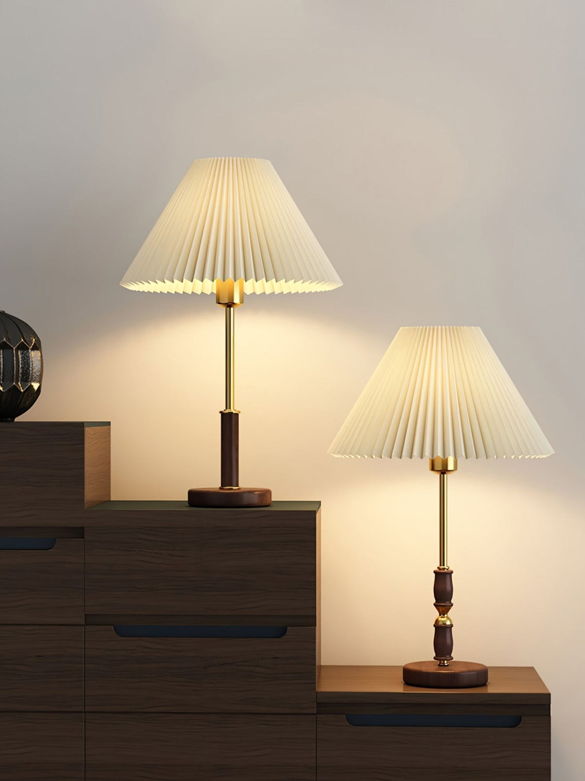 Fiora Pleated Walnut Table Lamp