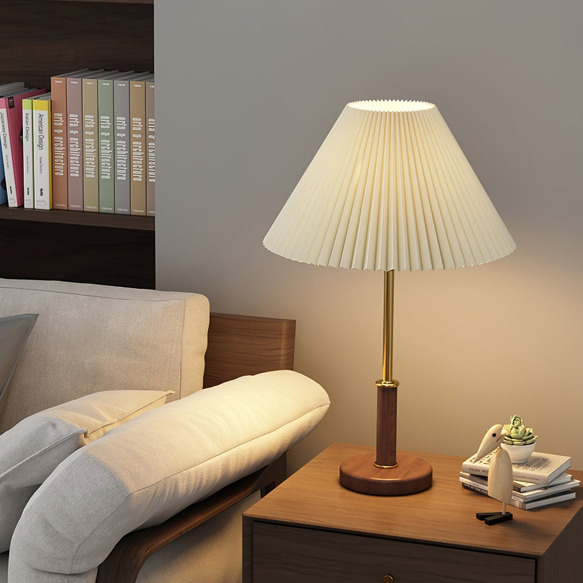 Fiora Pleated Walnut Table Lamp