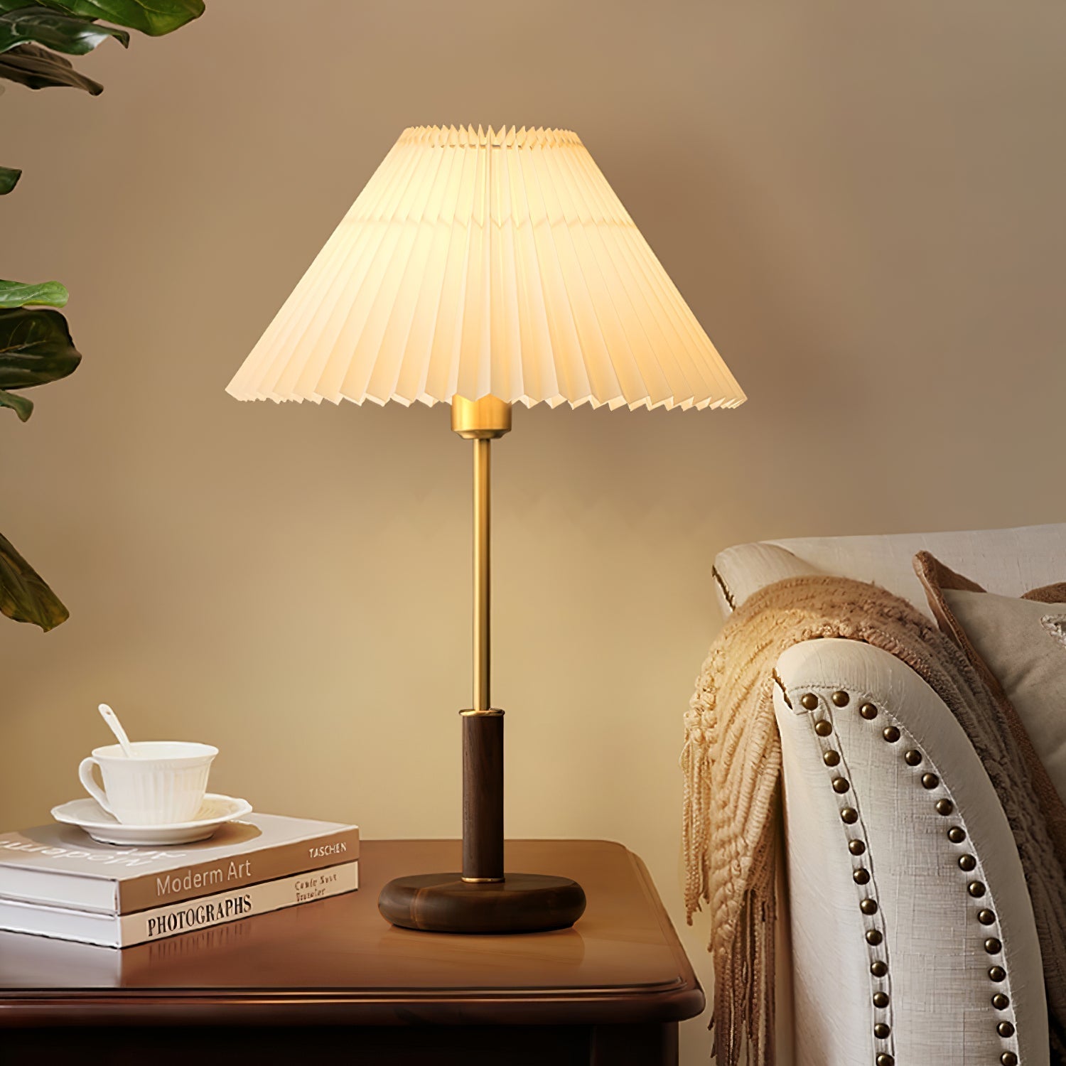 Fiora Pleated Walnut Table Lamp