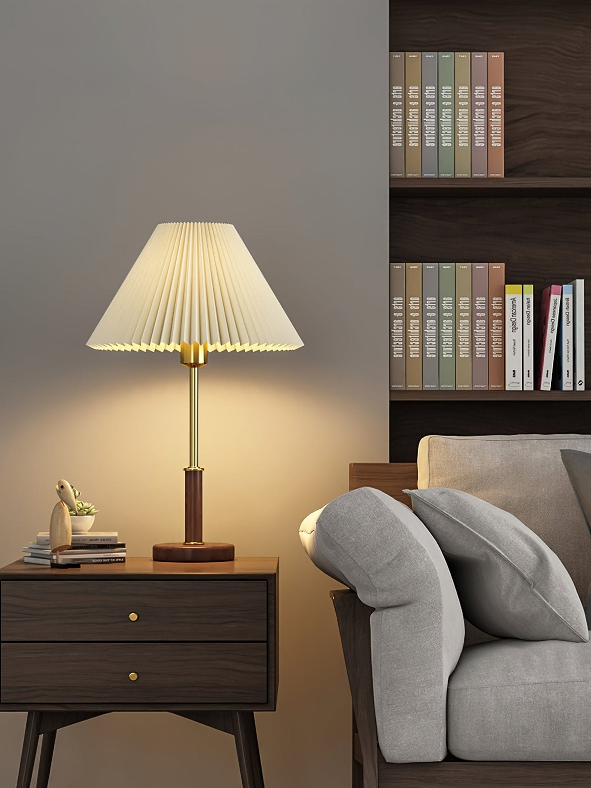 Fiora Pleated Walnut Table Lamp