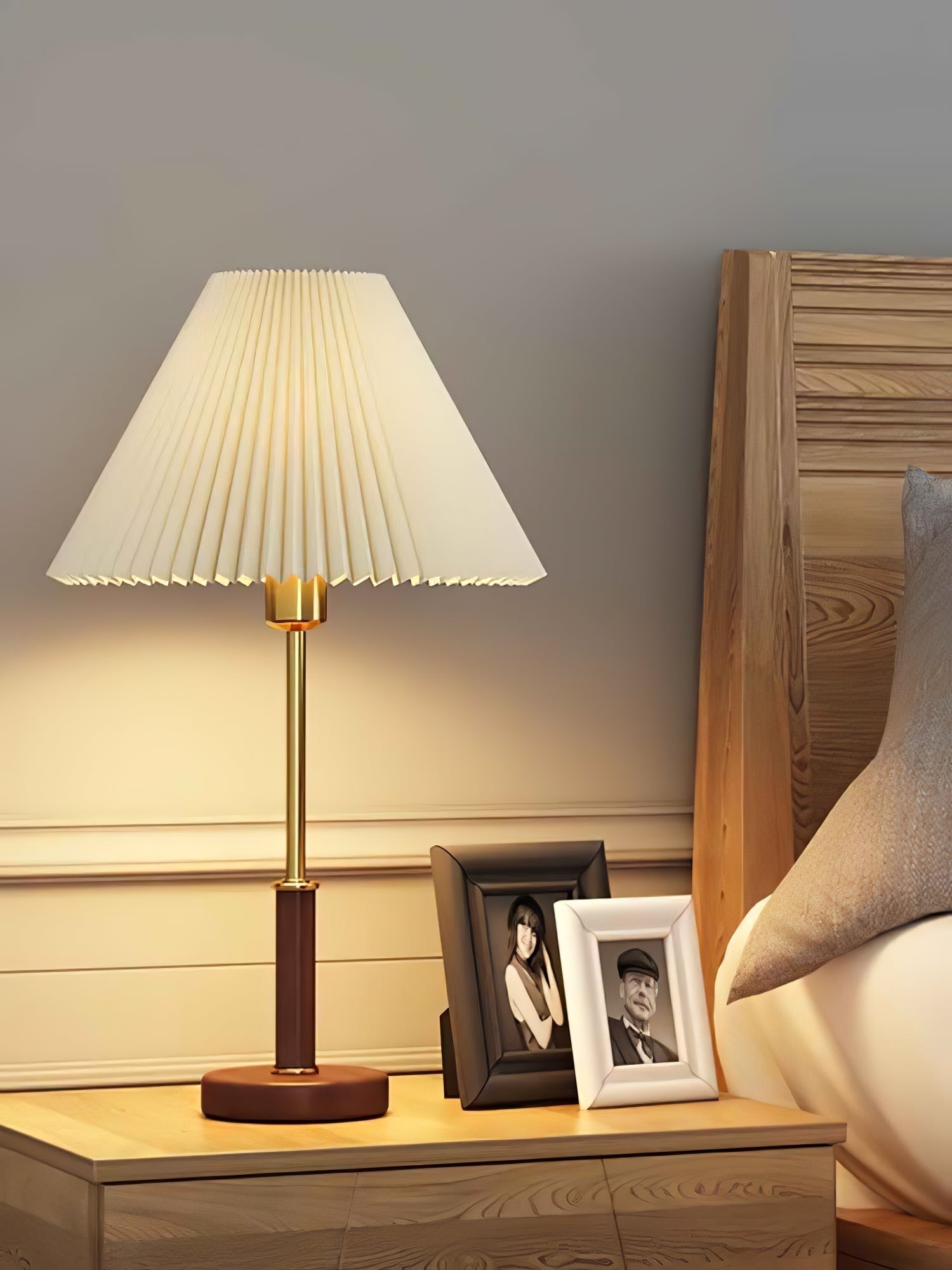 Fiora Pleated Walnut Table Lamp