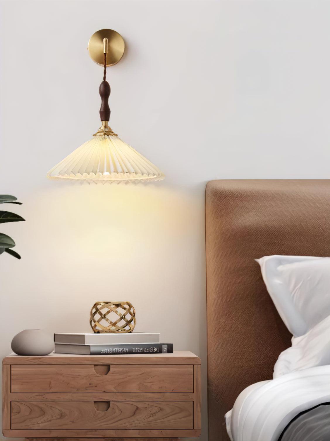 Mordan Premium Elegance Pleated Walnut Wooden Wall Lamp