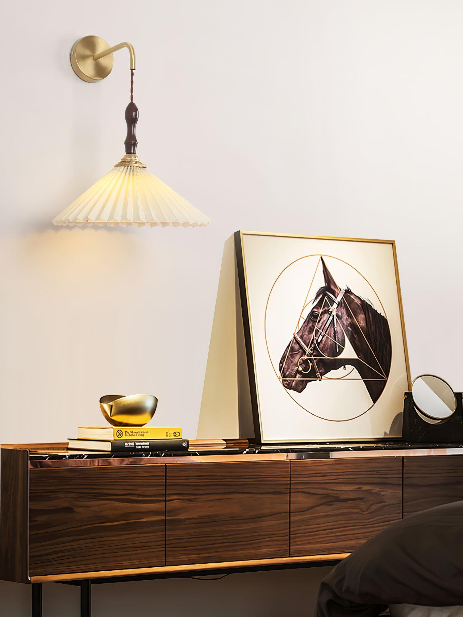Mordan Premium Elegance Pleated Walnut Wooden Wall Lamp