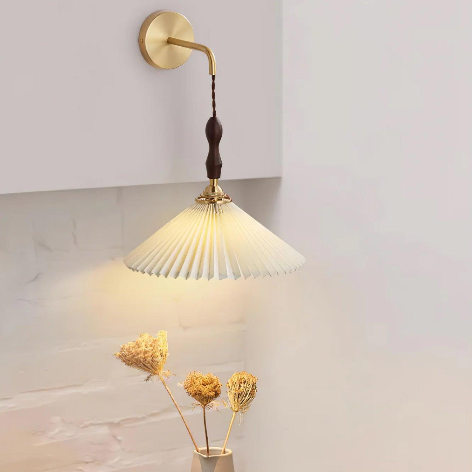 Mordan Premium Elegance Pleated Walnut Wooden Wall Lamp