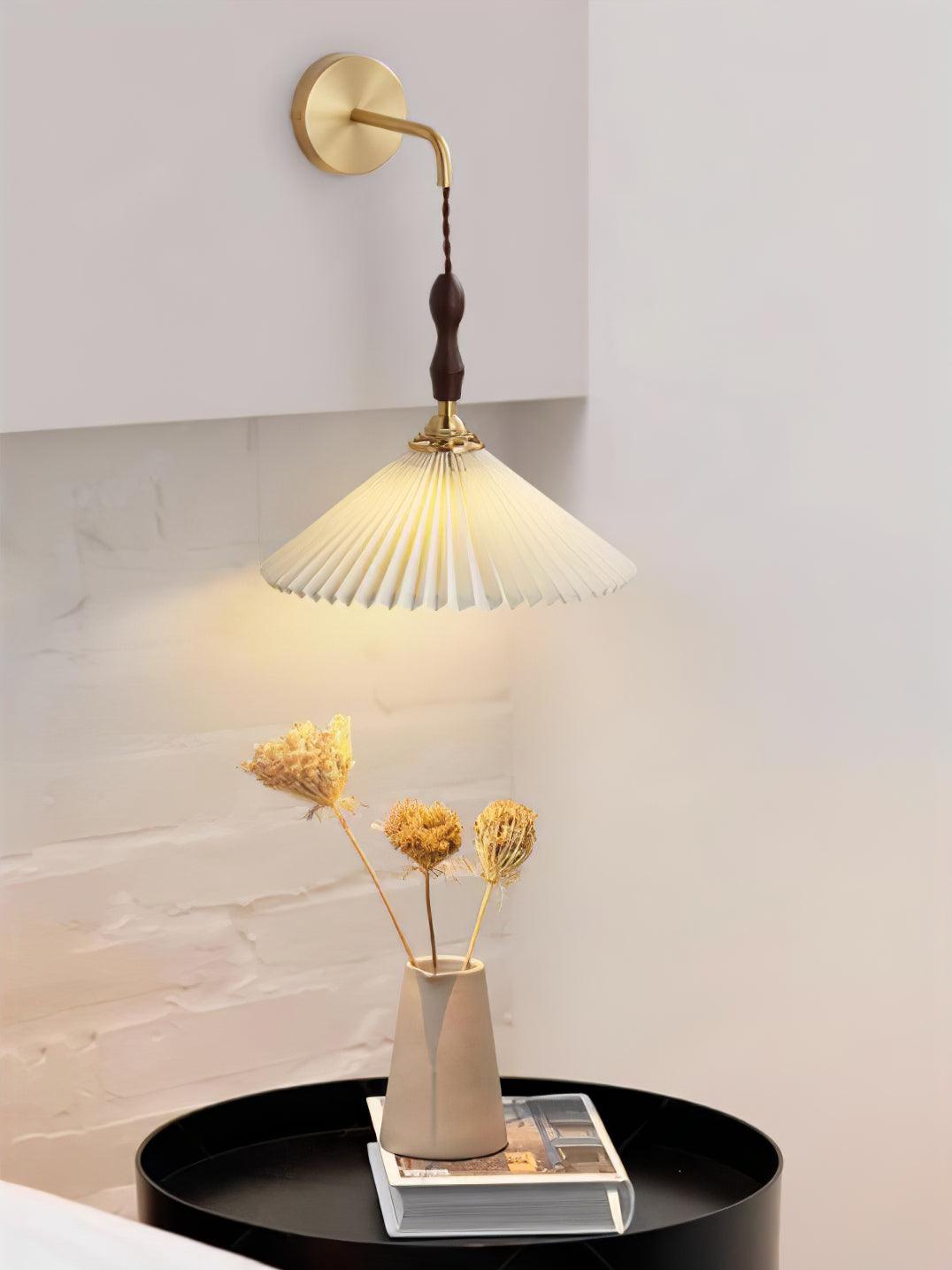 Mordan Premium Elegance Pleated Walnut Wooden Wall Lamp