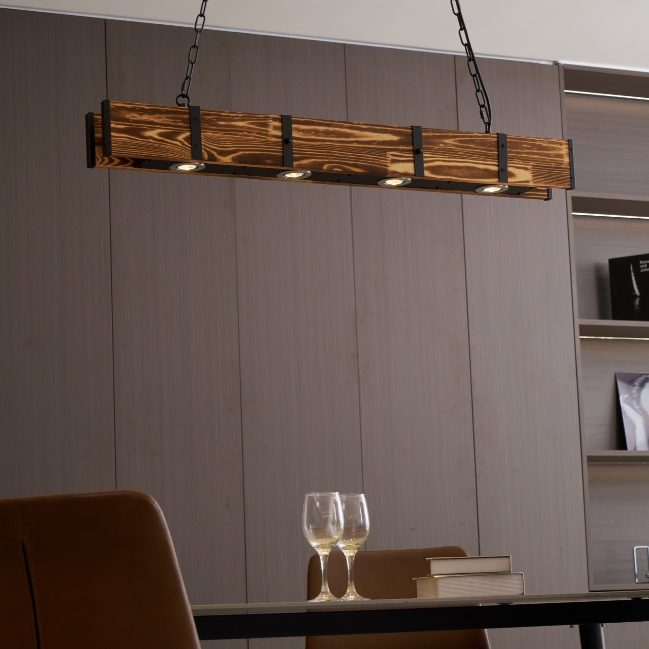 Aldelena Chandelier Pleva Linear Natural Wood
