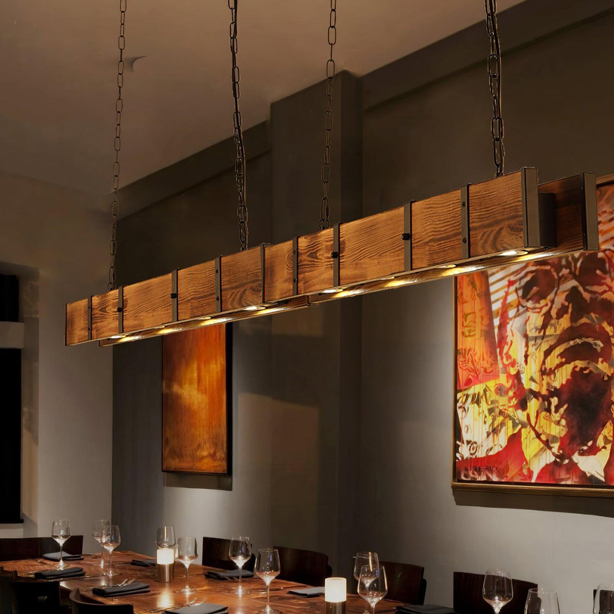 Aldelena Chandelier Pleva Linear Natural Wood