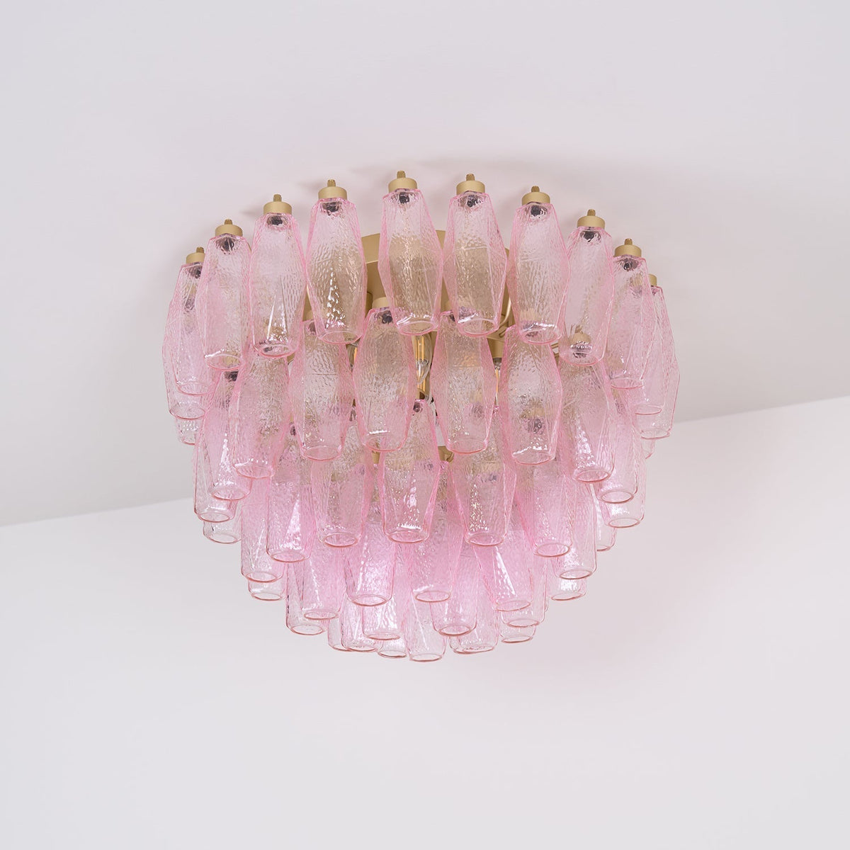 Celelaya Ceiling Lamp Poliedri Pink Murano Glass Layered Flush Mount