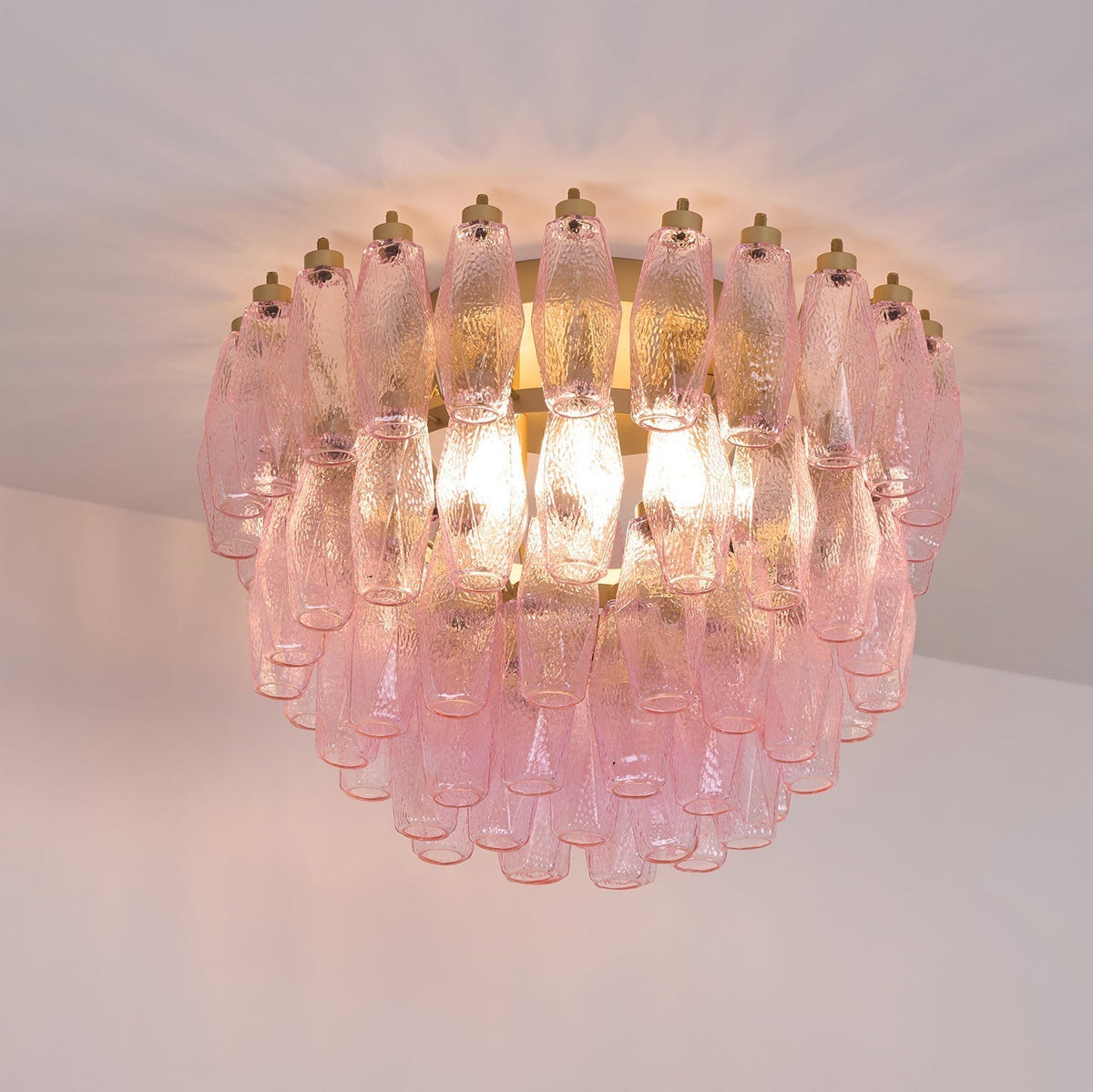 Celelaya Ceiling Lamp Poliedri Pink Murano Glass Layered Flush Mount