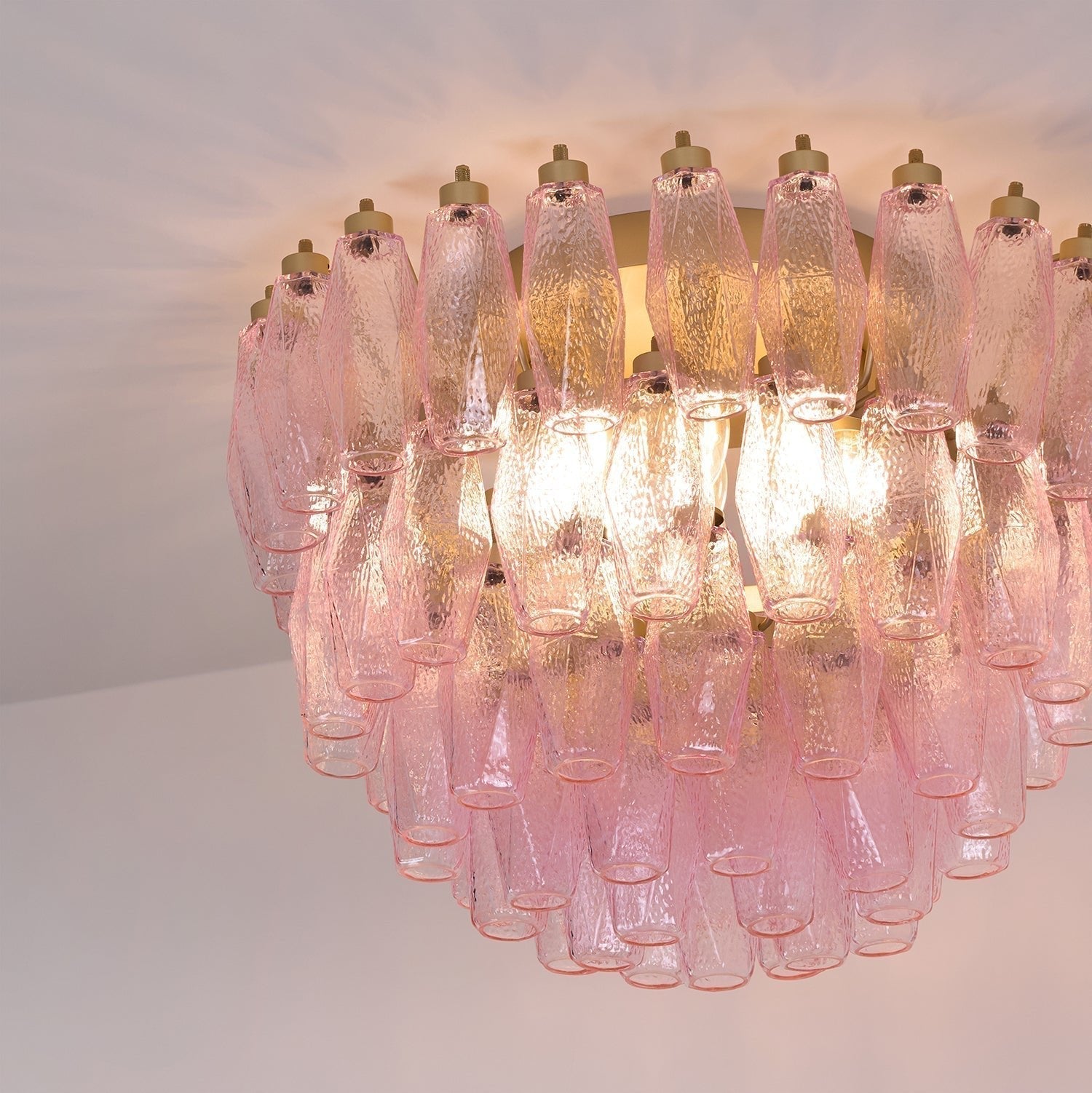 Celelaya Ceiling Lamp Poliedri Pink Murano Glass Layered Flush Mount