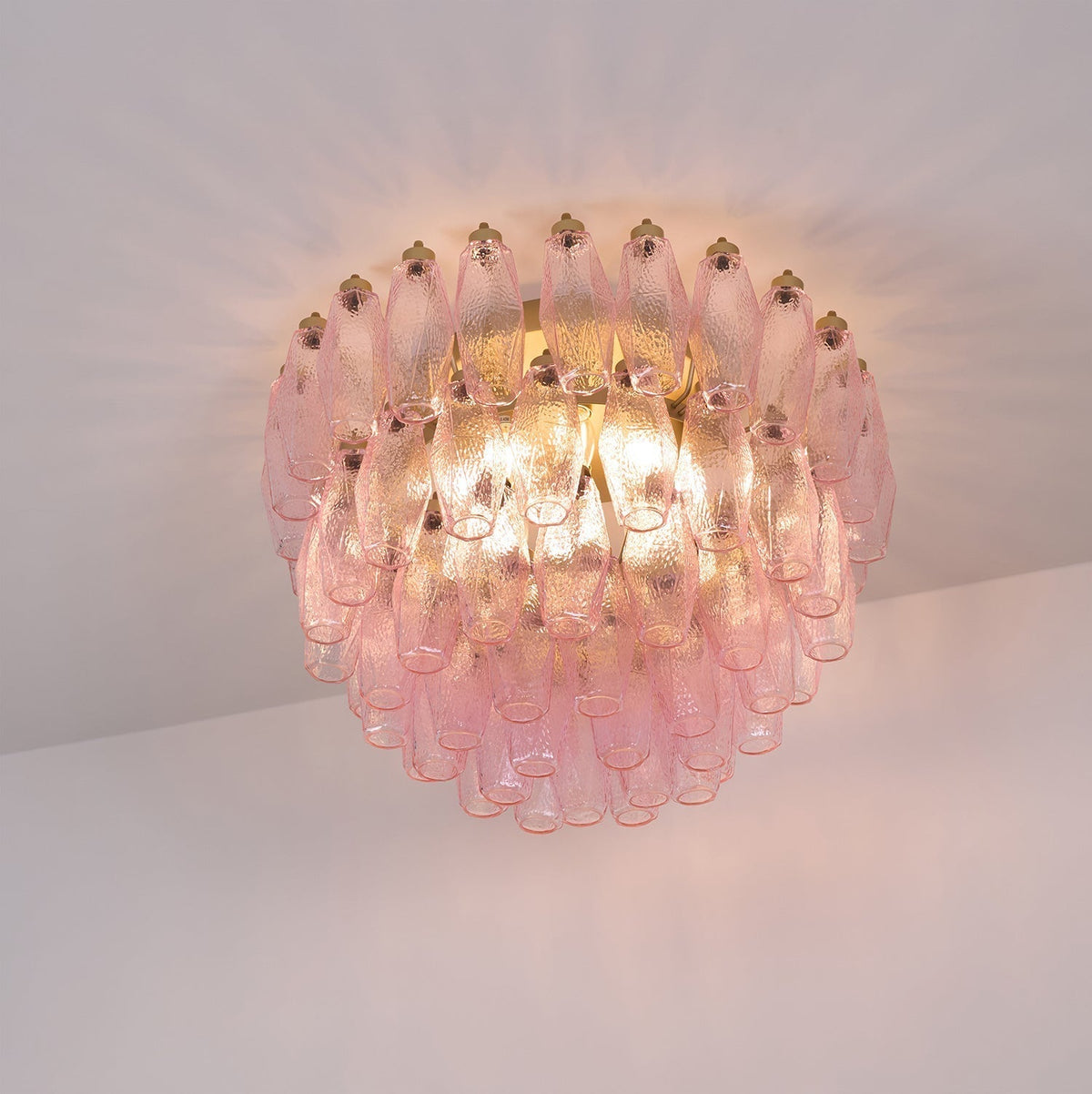 Celelaya Ceiling Lamp Poliedri Pink Murano Glass Layered Flush Mount