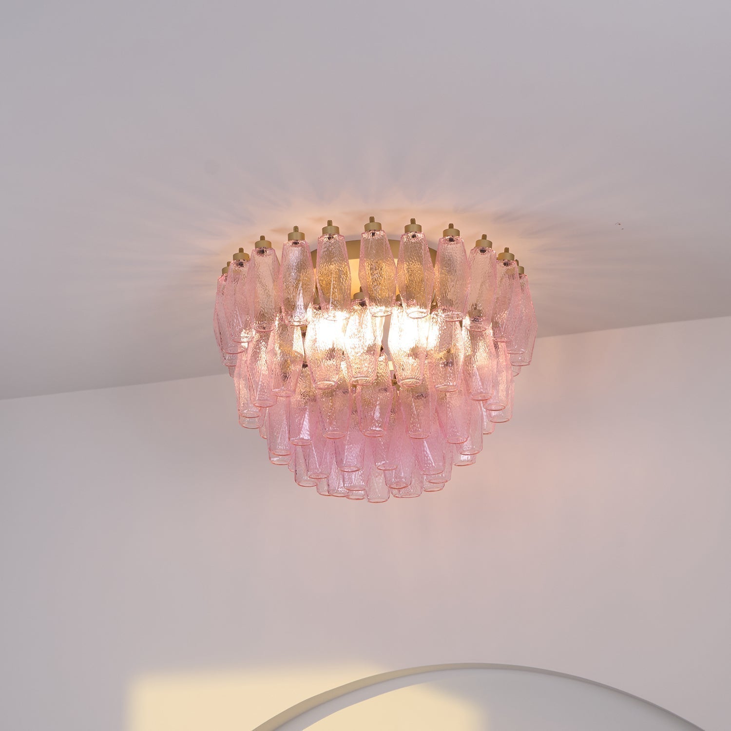 Celelaya Ceiling Lamp Poliedri Pink Murano Glass Layered Flush Mount