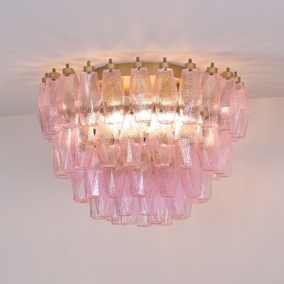 Celelaya Ceiling Lamp Poliedri Pink Murano Glass Layered Flush Mount