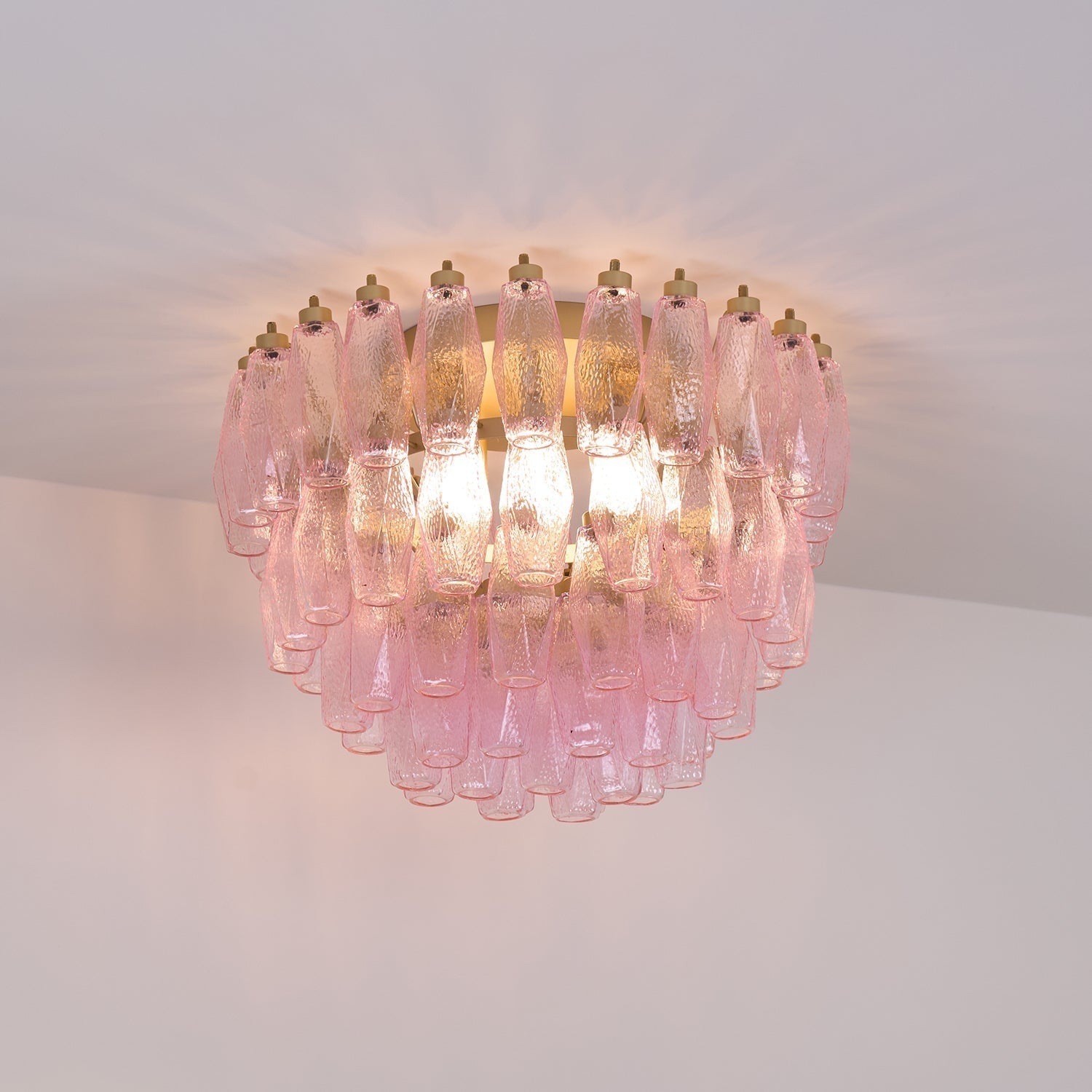 Celelaya Ceiling Lamp Poliedri Pink Murano Glass Layered Flush Mount