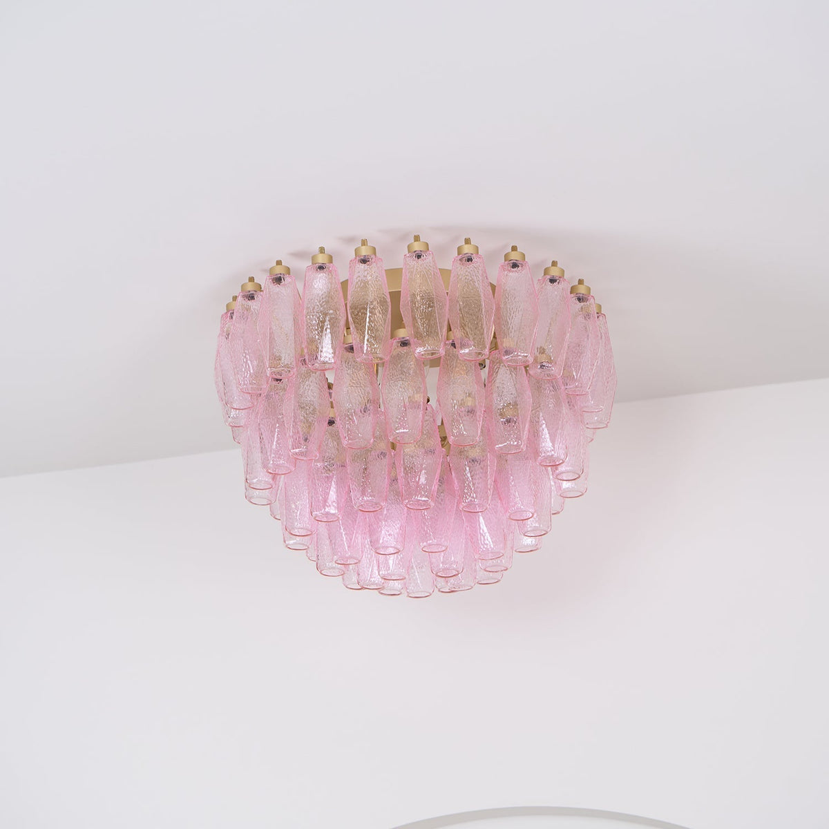 Celelaya Ceiling Lamp Poliedri Pink Murano Glass Layered Flush Mount
