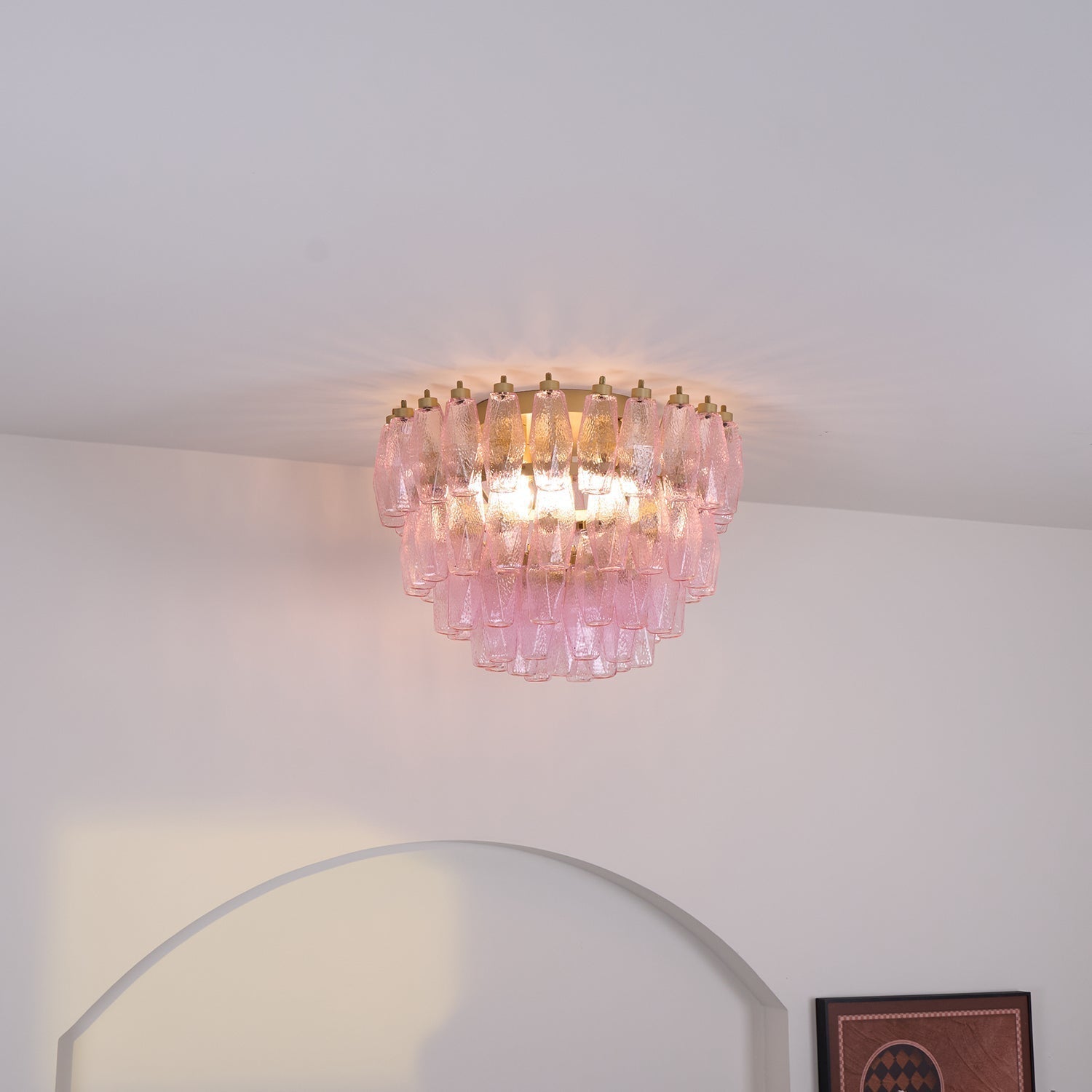 Celelaya Ceiling Lamp Poliedri Pink Murano Glass Layered Flush Mount