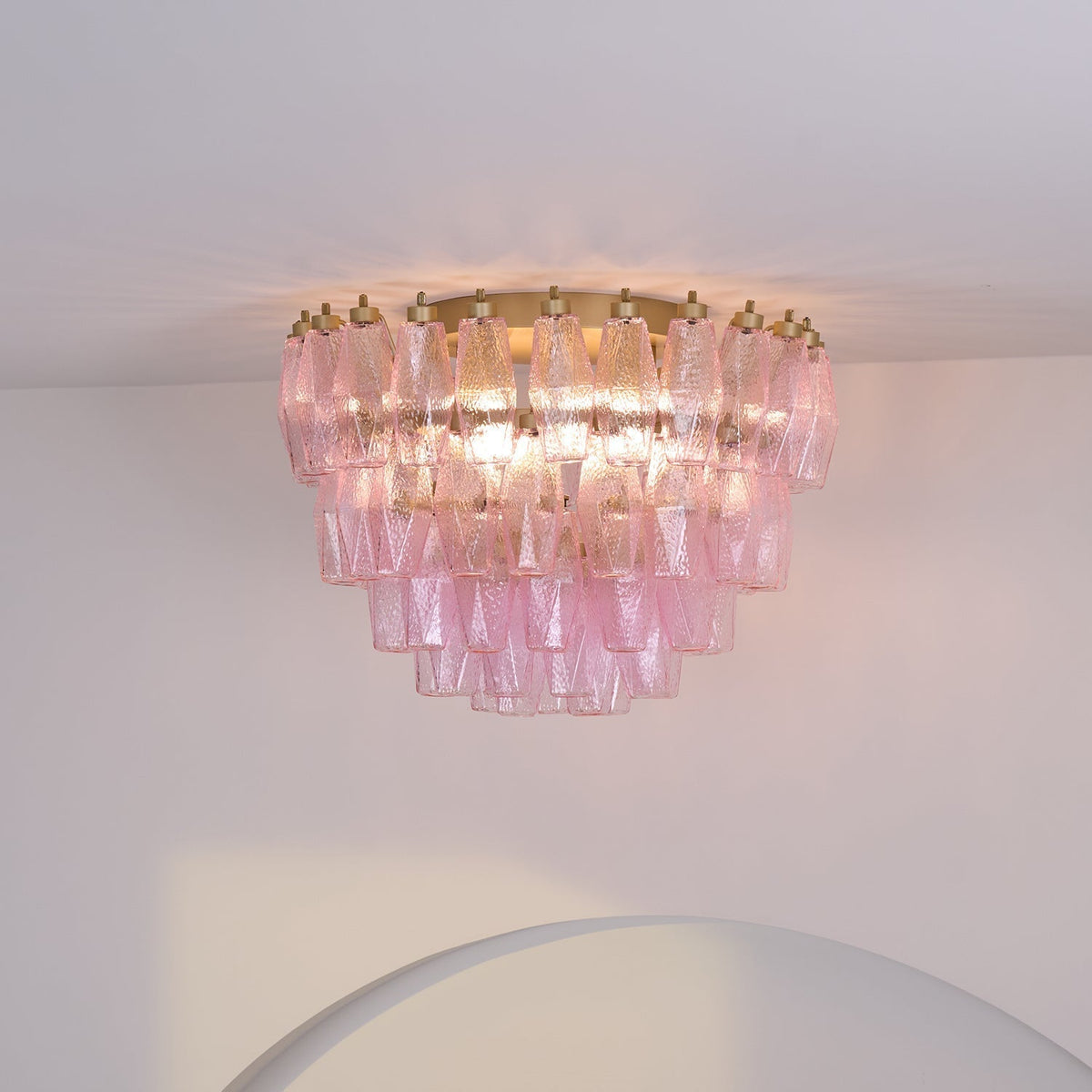 Celelaya Ceiling Lamp Poliedri Pink Murano Glass Layered Flush Mount