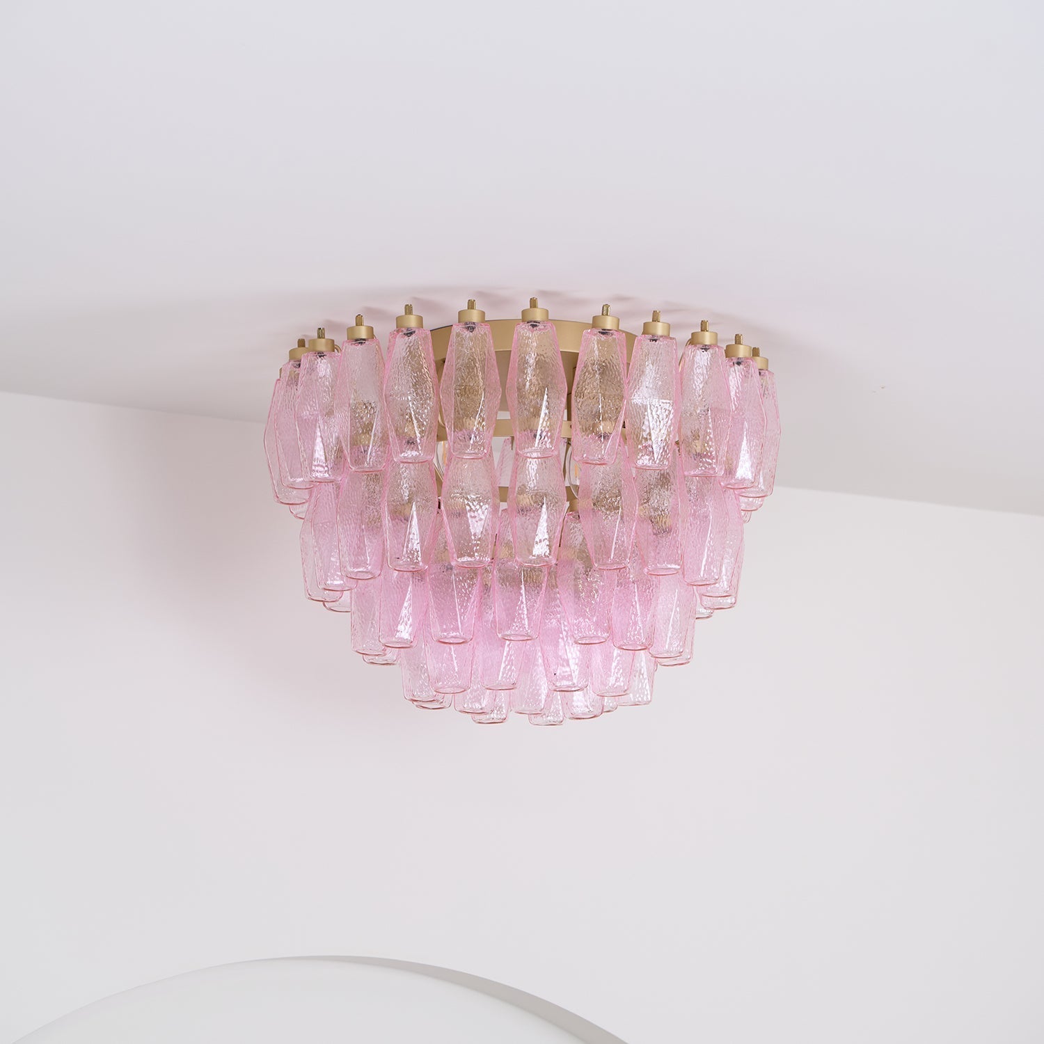 Celelaya Ceiling Lamp Poliedri Pink Murano Glass Layered Flush Mount