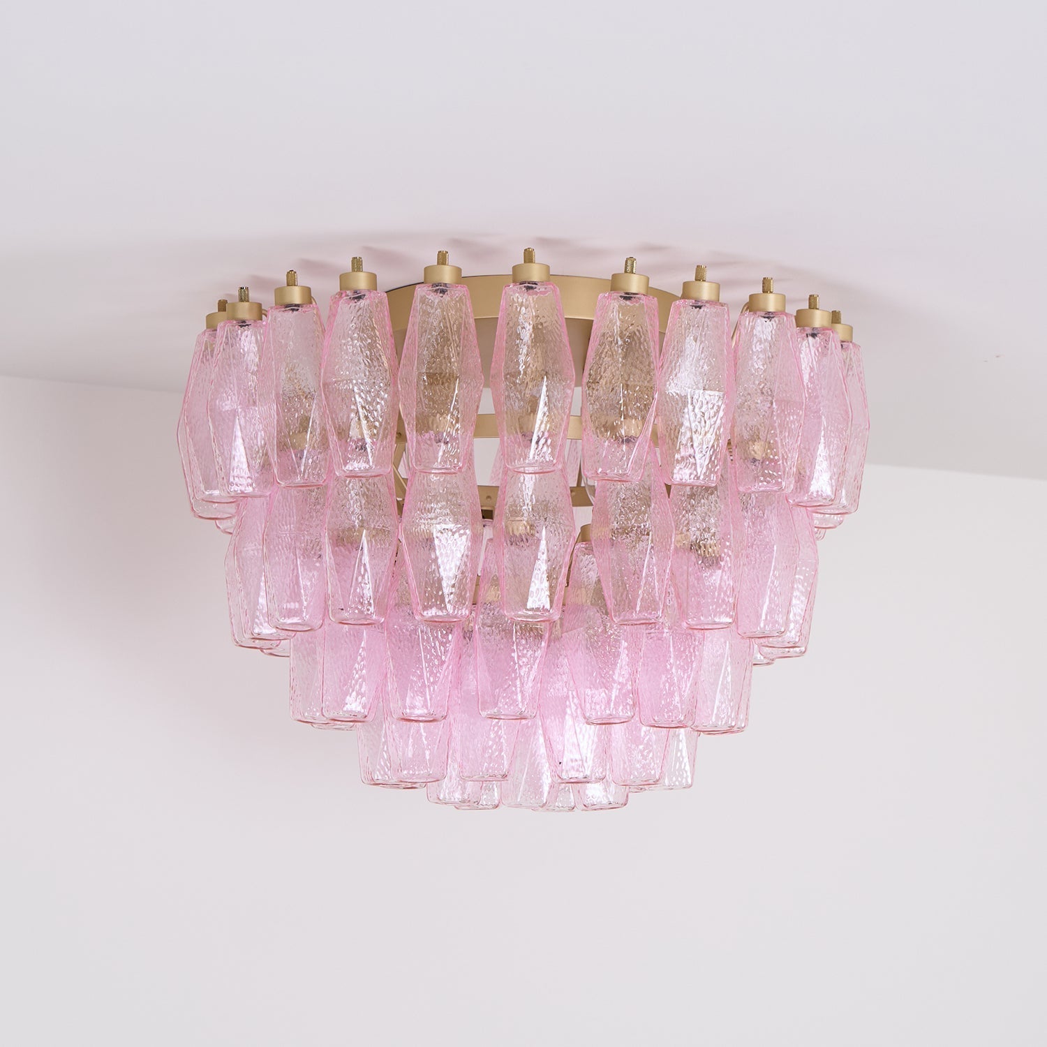 Celelaya Ceiling Lamp Poliedri Pink Murano Glass Layered Flush Mount