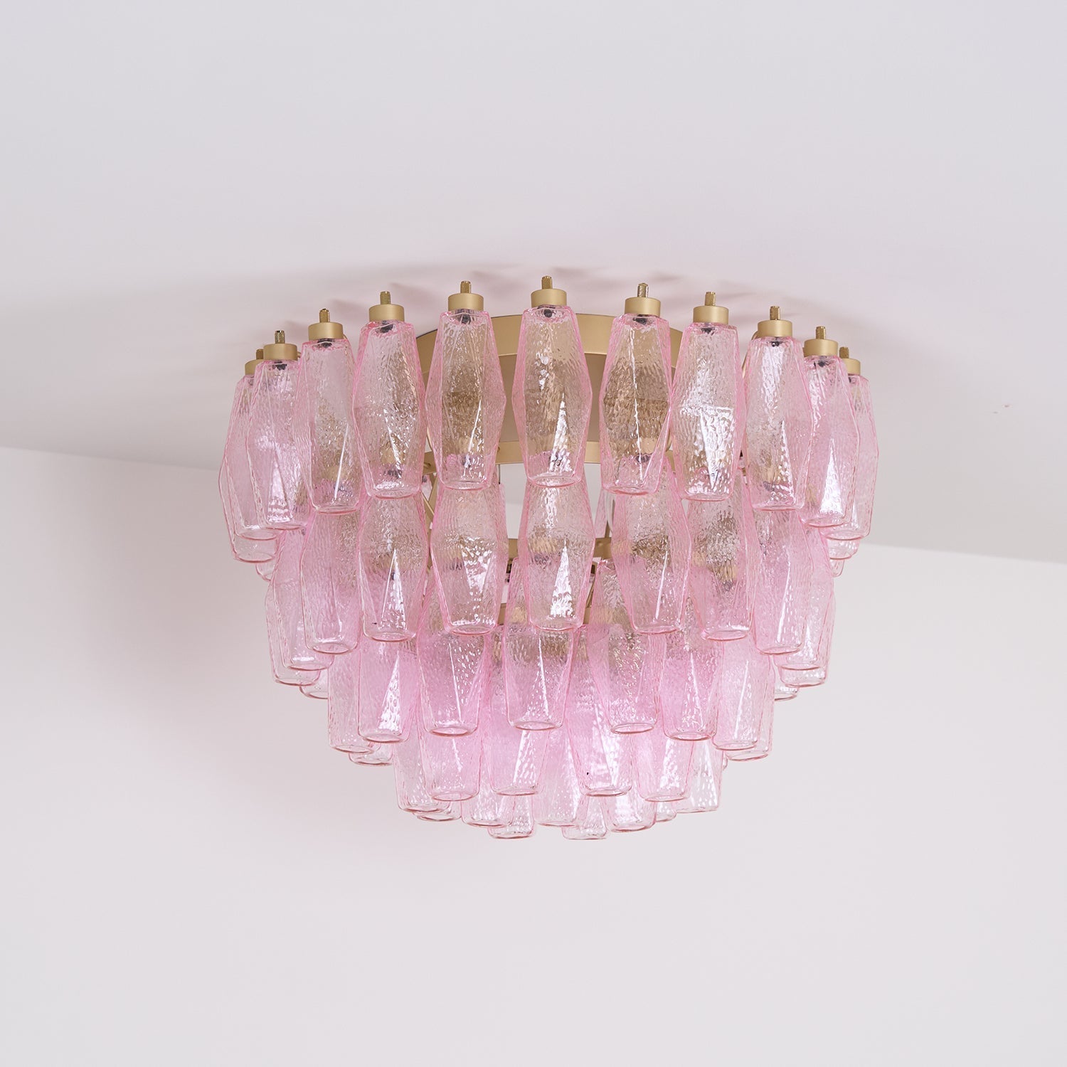Celelaya Ceiling Lamp Poliedri Pink Murano Glass Layered Flush Mount
