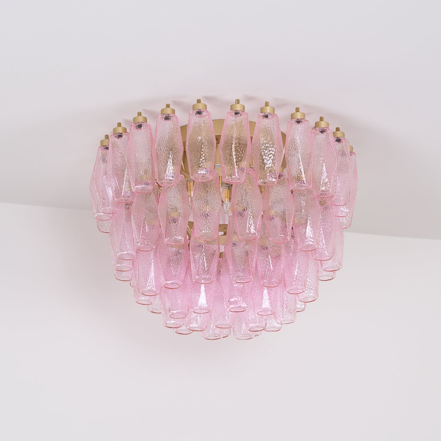 Celelaya Ceiling Lamp Poliedri Pink Murano Glass Layered Flush Mount