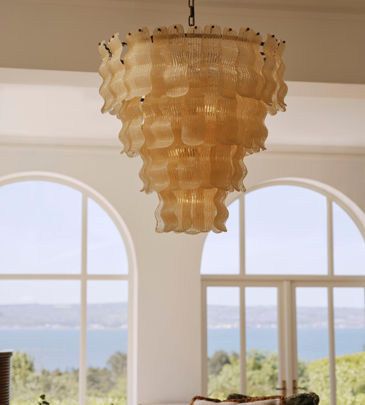 Borzi Yellow Glass Leaf Luxurious Chandelier