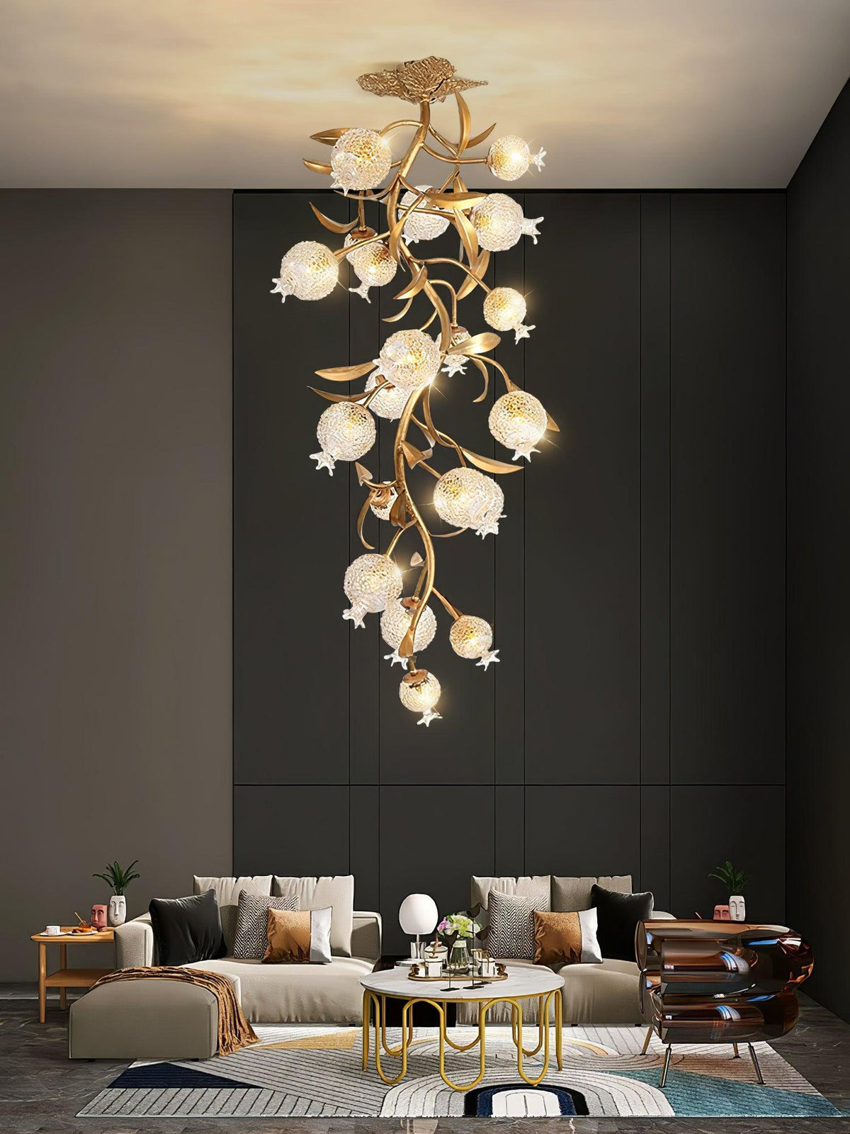 Bexlyn Elegance Pomegranate Brass Glass Ceiling Lamp